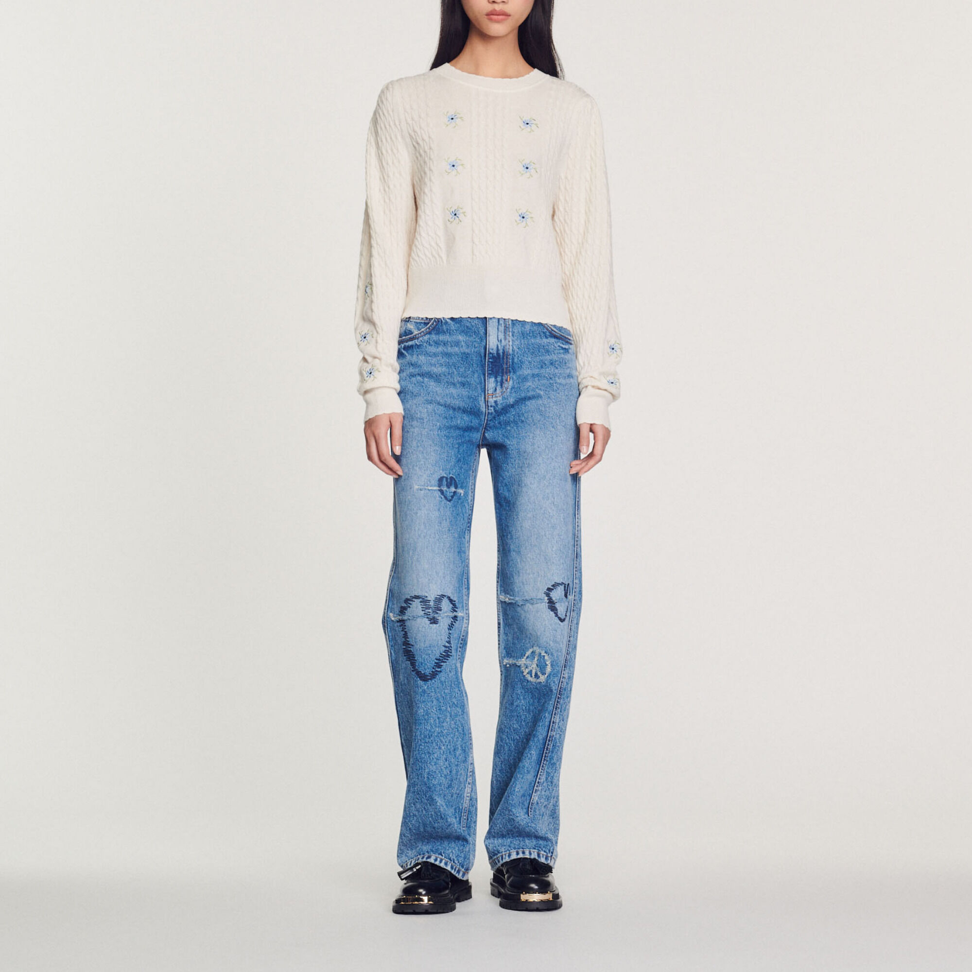 Embroidered knit sweater