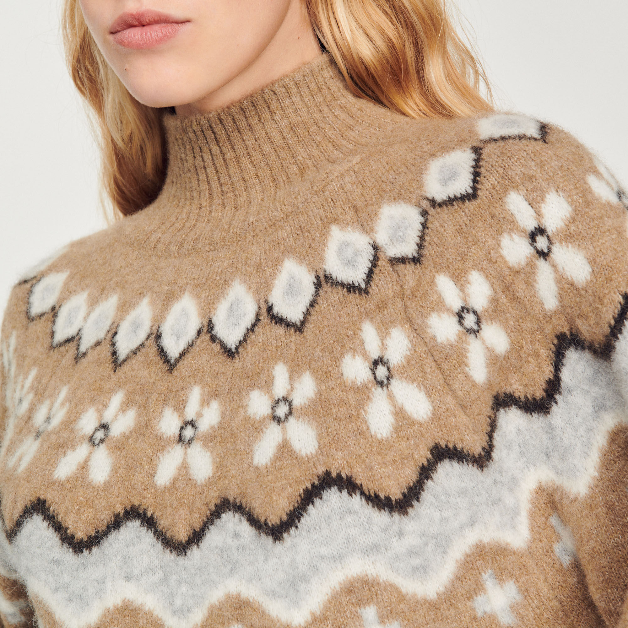 トップス SANDRO Chunky knit sweater white / beige For Women | Sandro Paris