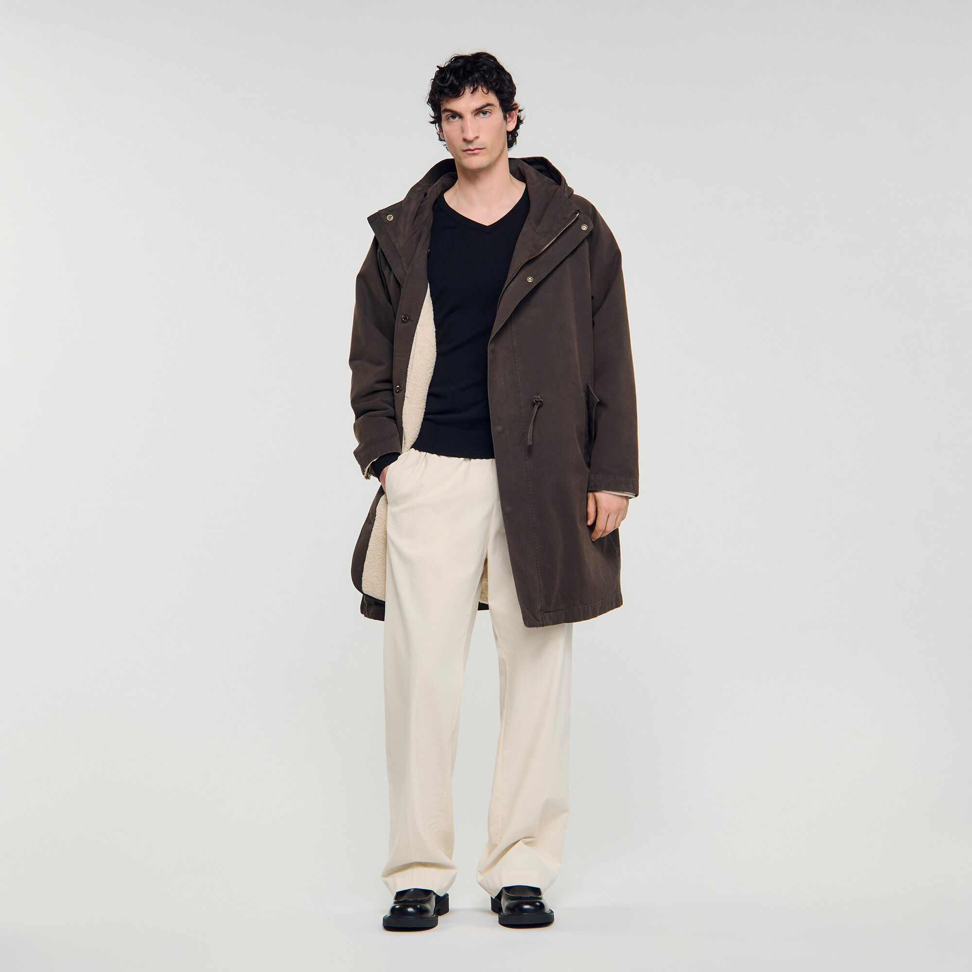 Oversized cotton and wool parka