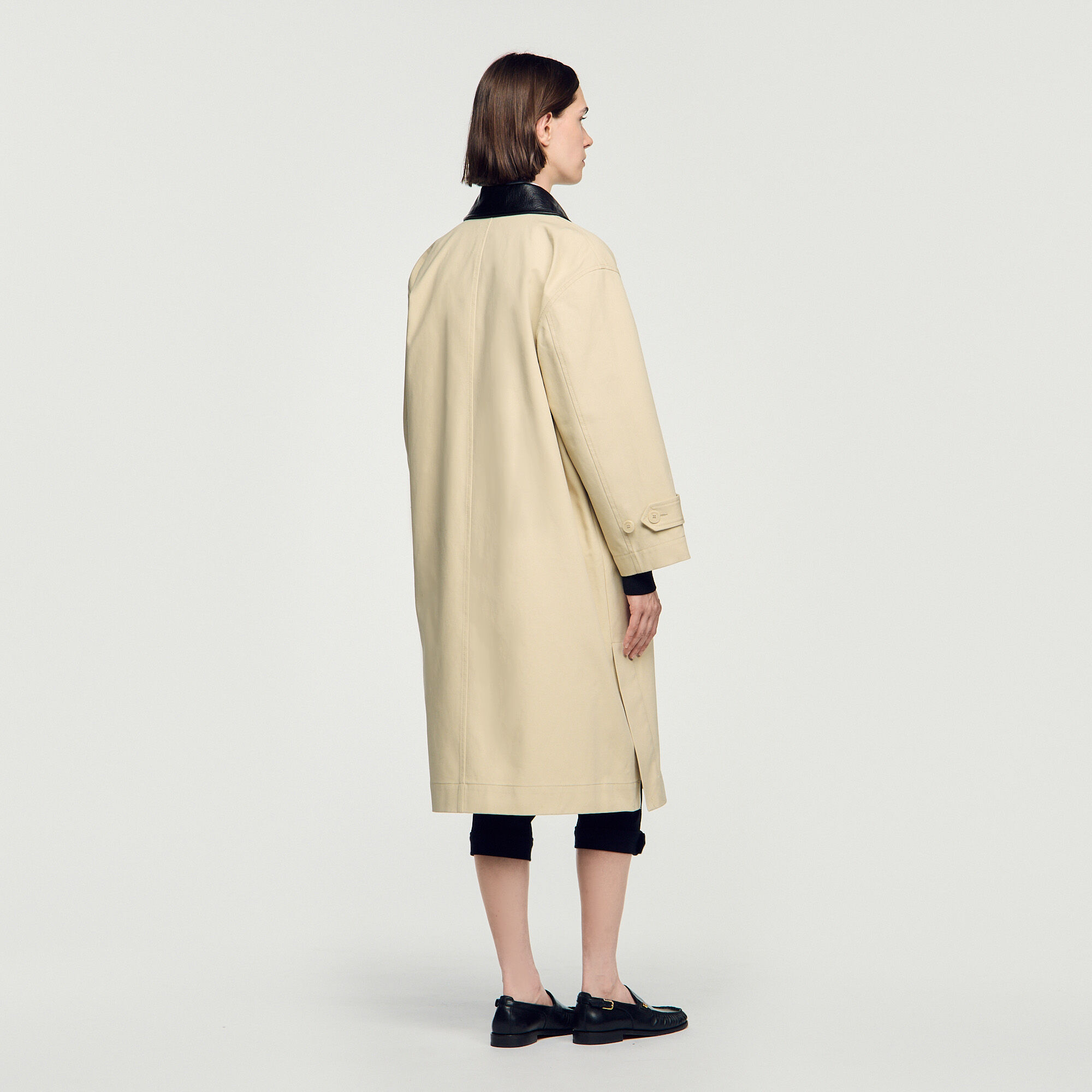 Long coat with leather collar - Women | Sandro