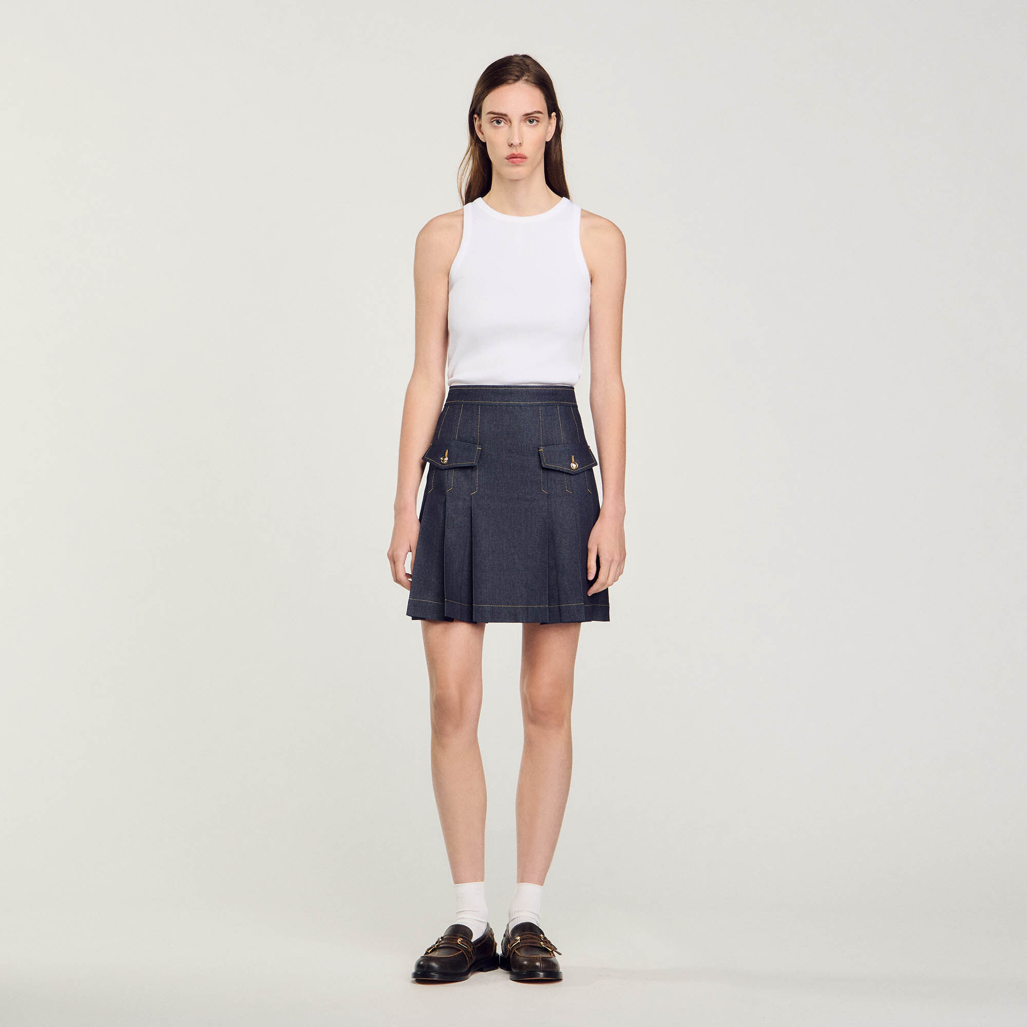 Pleated denim skirt blue For Women Sandro Paris