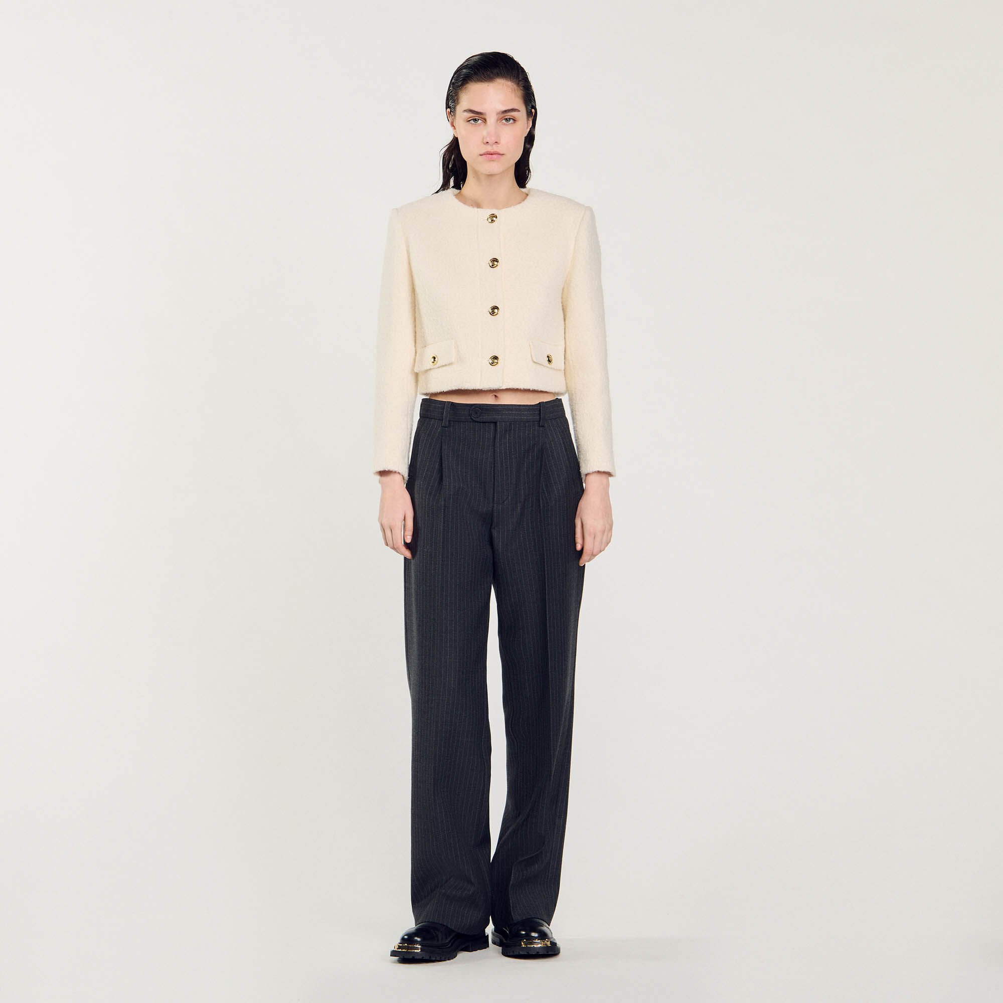 sandro★VESTE COURTE EN TISSU BOUCLE ジャケット Short jackets for women | Sandro Paris