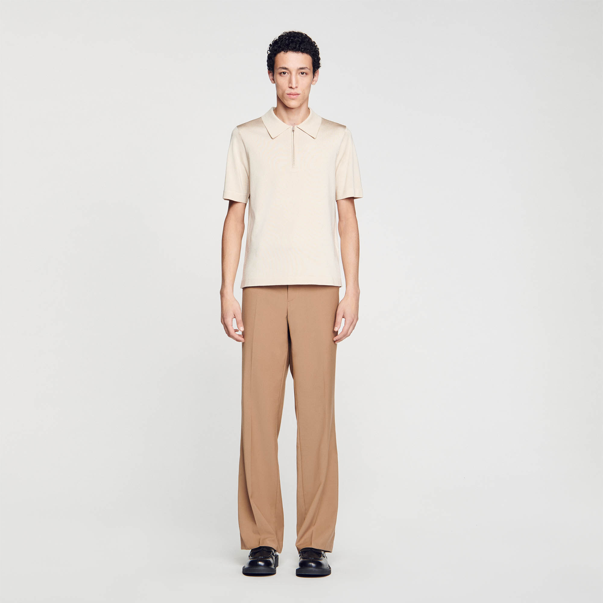 Knitted polo shirt with zip collar