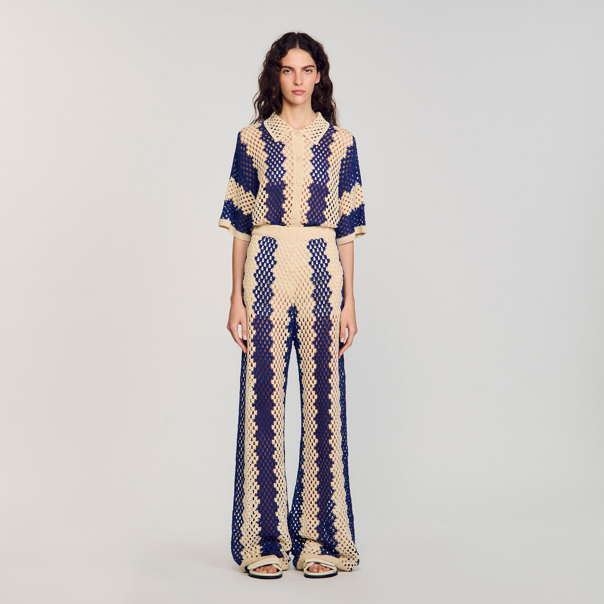 Two-tone open weave trousers