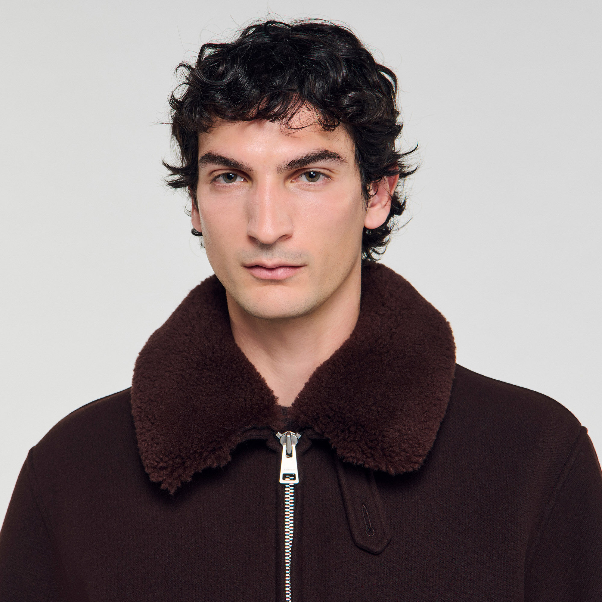 Wool aviator jacket with shearling