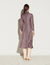 Long silk draped dress with print