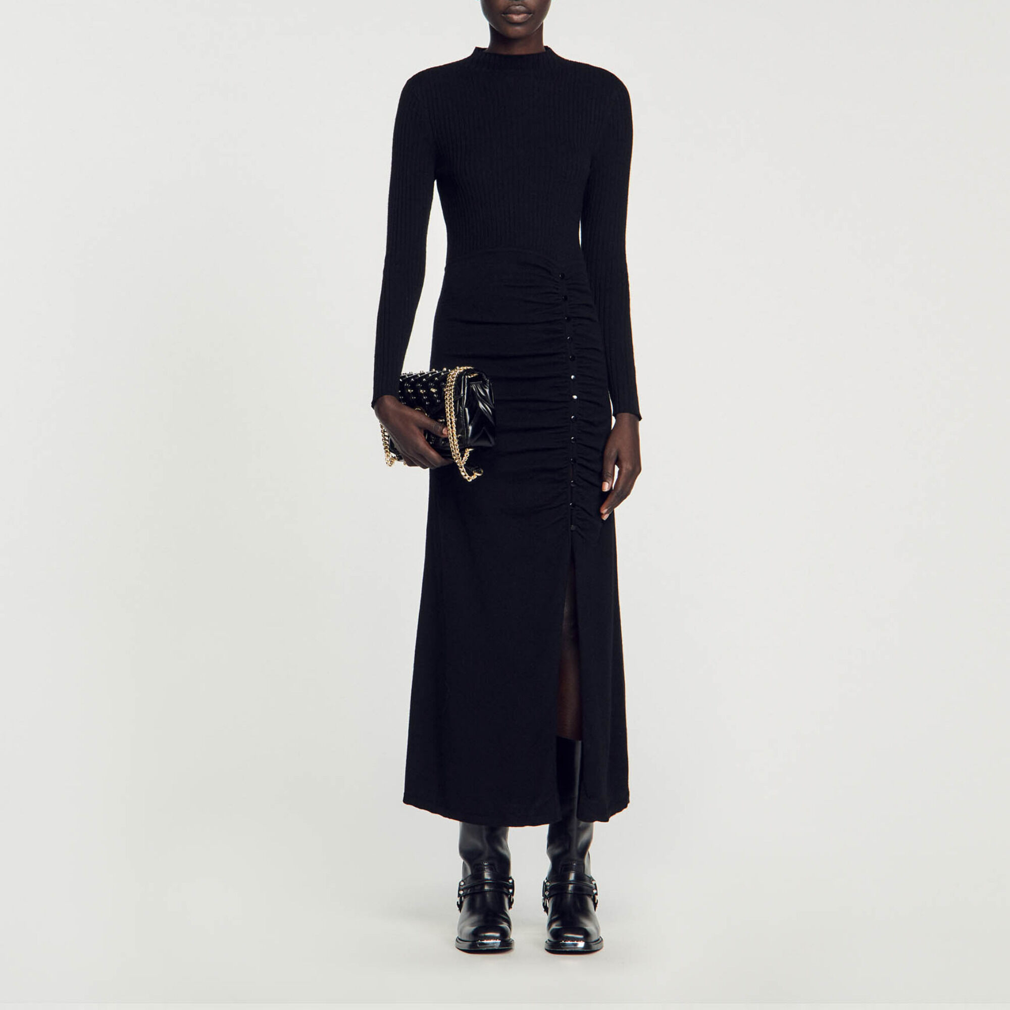 Long gathered knit dress
