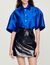 Short topstitched leather skirt