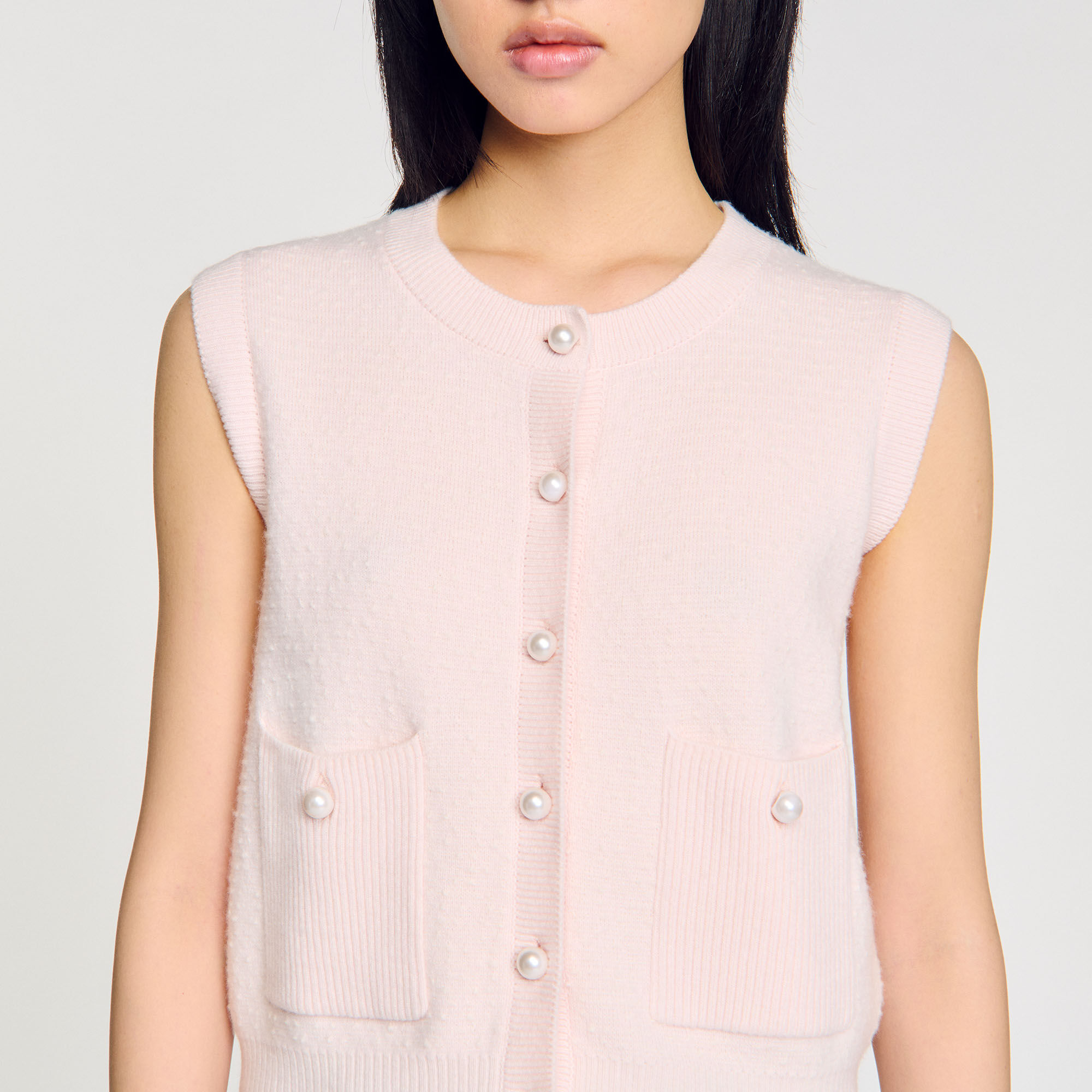 トップス short cardigan Textured tweed cardigan pink For Women | Sandro Paris