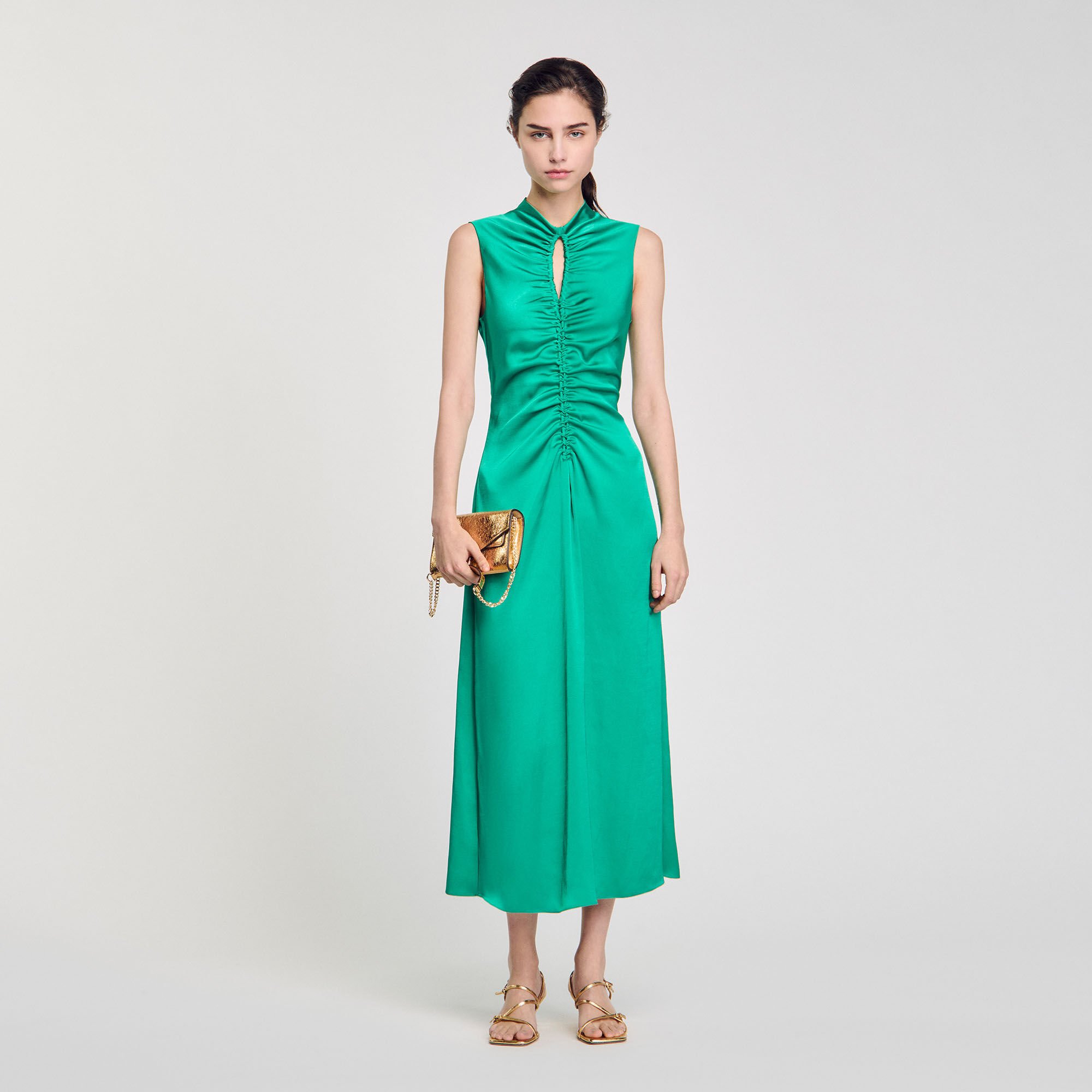 Draped satin-effect dress