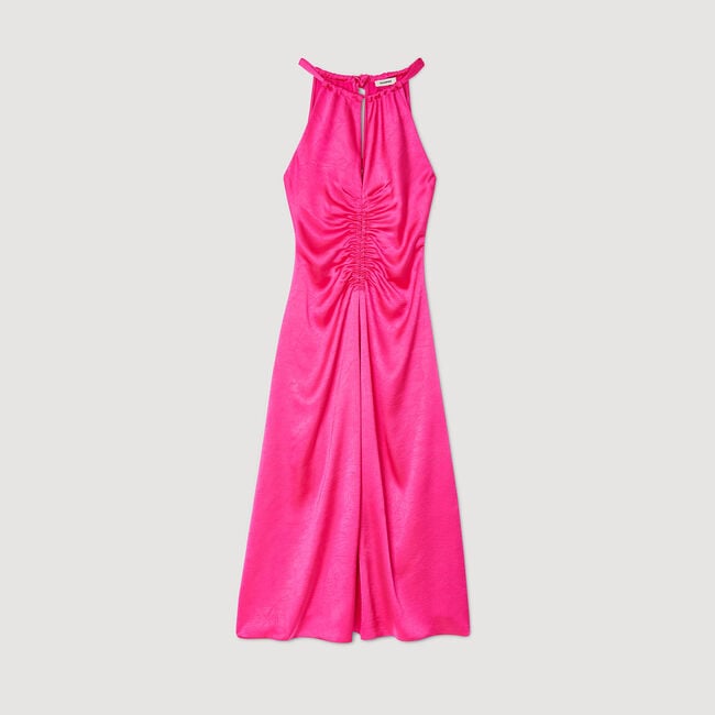 Ruched satin-effect maxi dress
