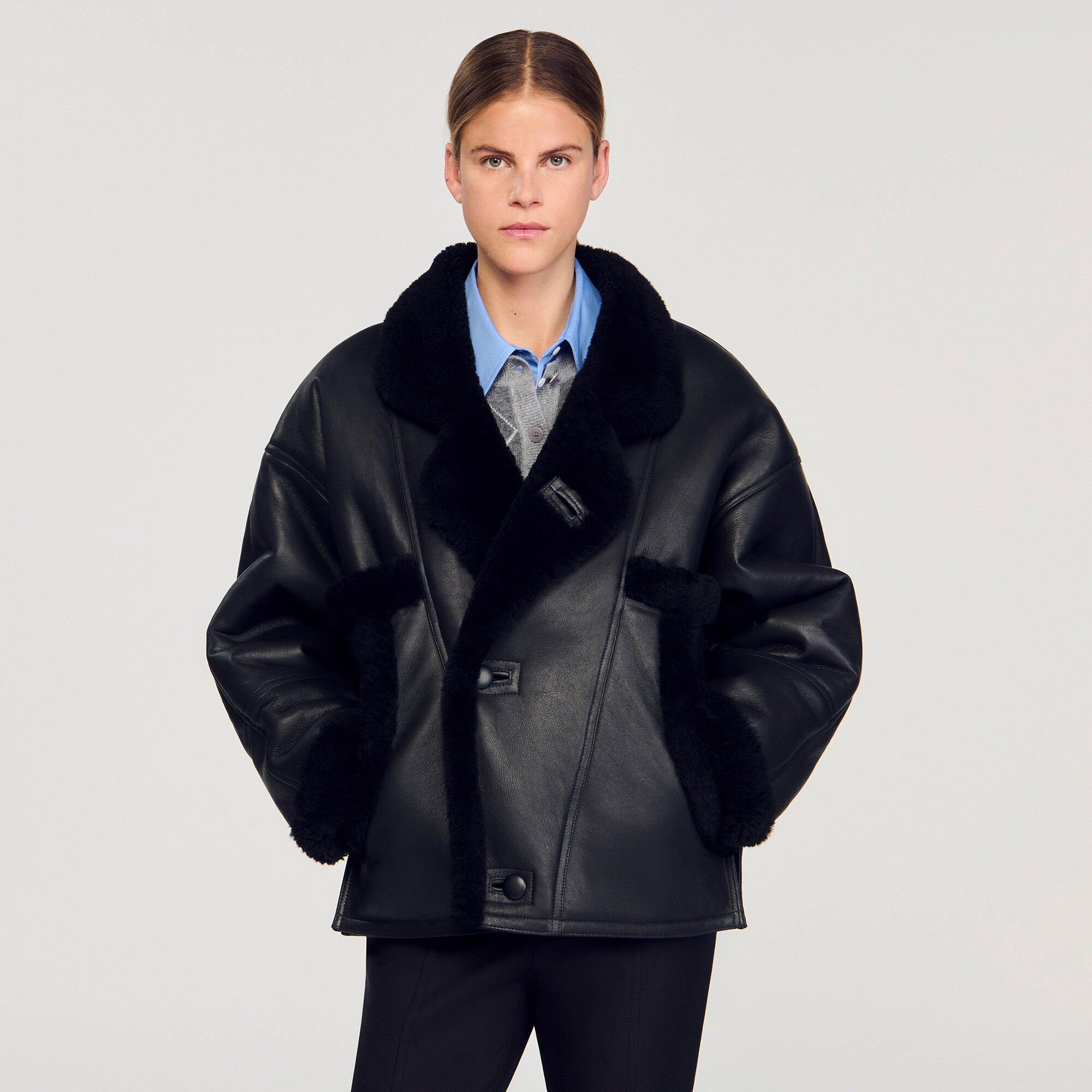 Short shearling coat