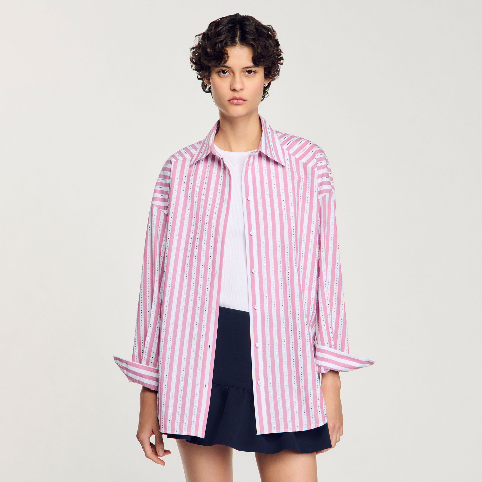 Striped rhinestone shirt pink For Women | Sandro Paris