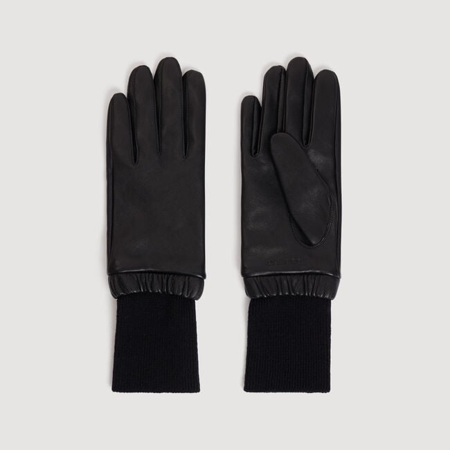 Leather and ribbed knit gloves - Women | Sandro