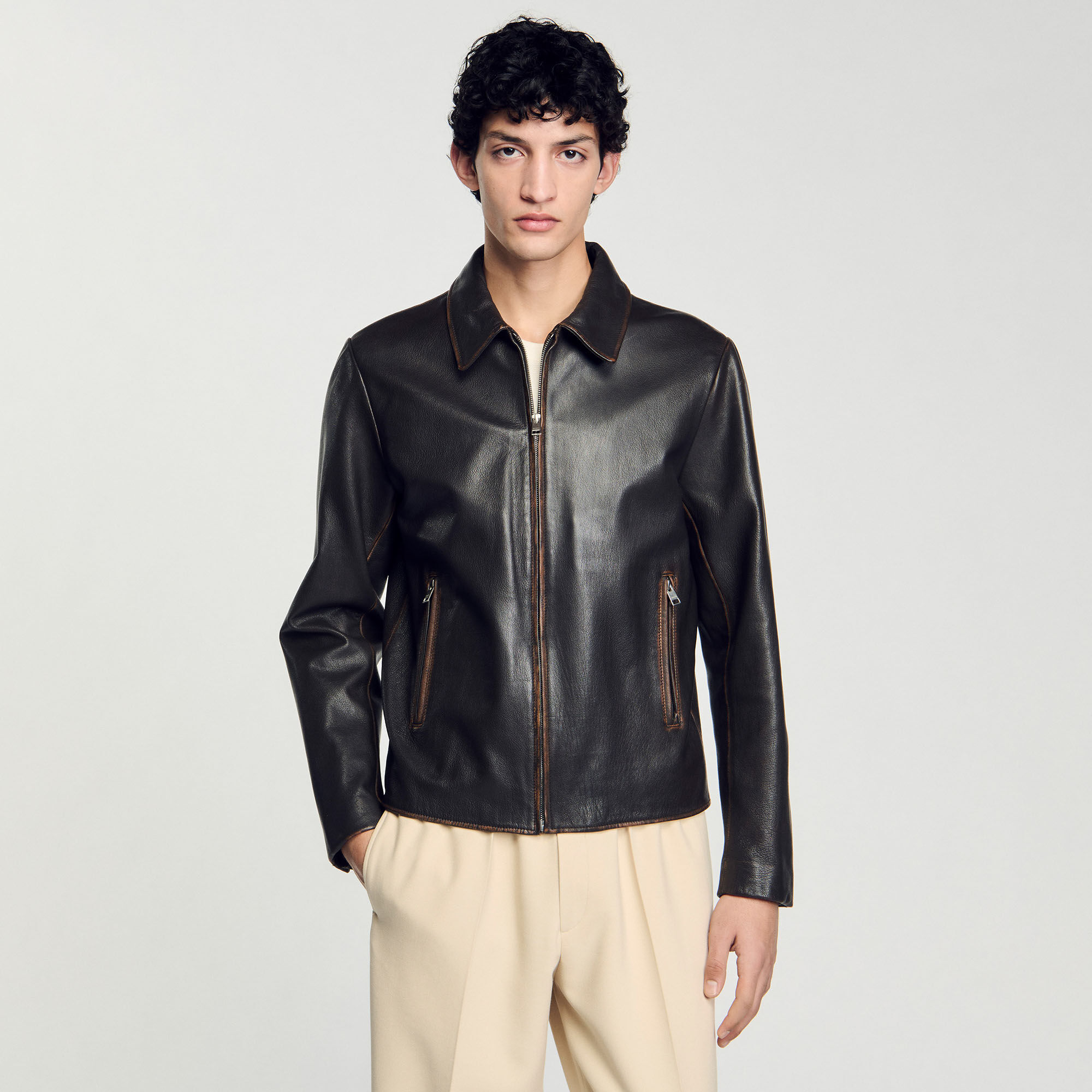 Distressed-look leather jacket