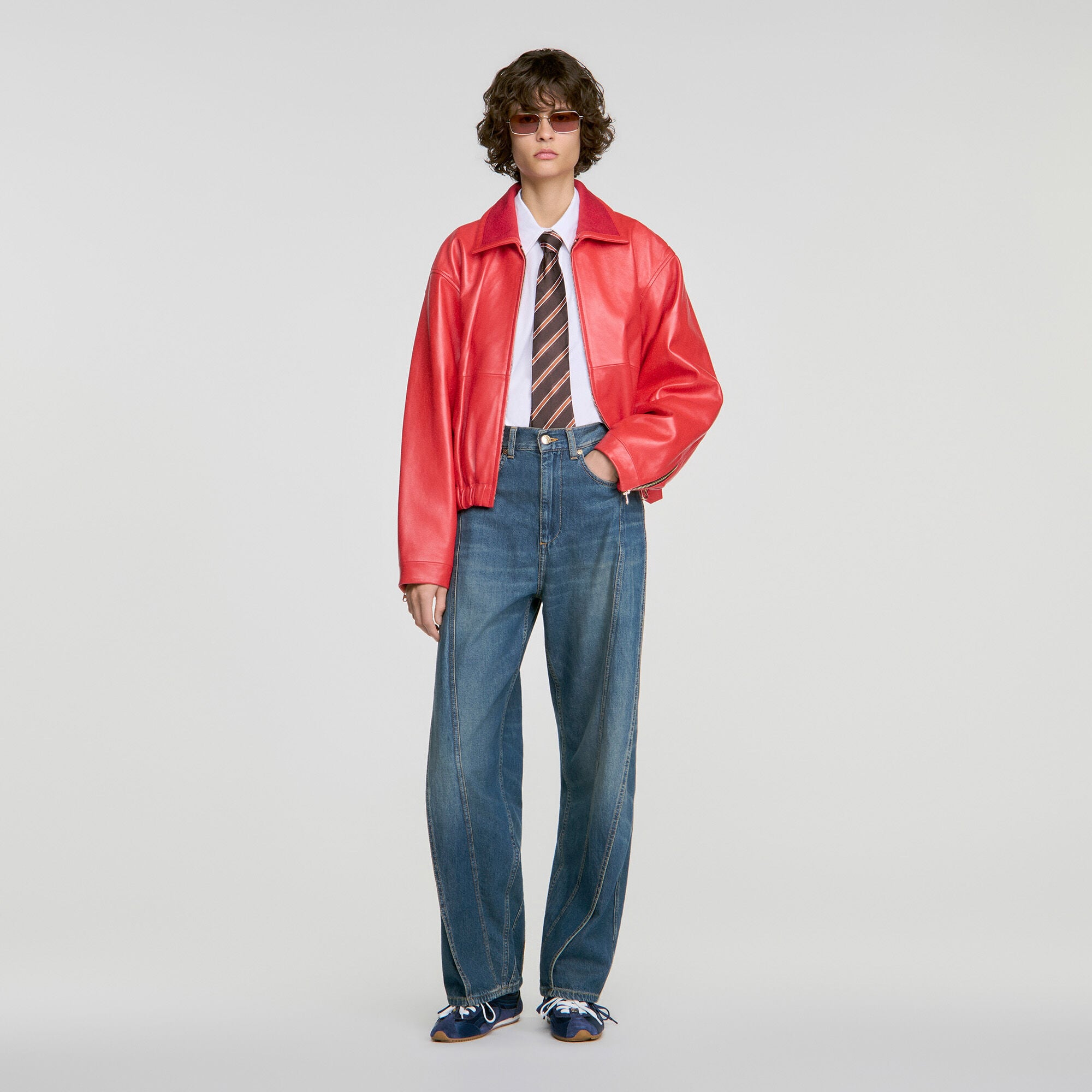 Wide-leg topstitched panel jeans - Women | Sandro