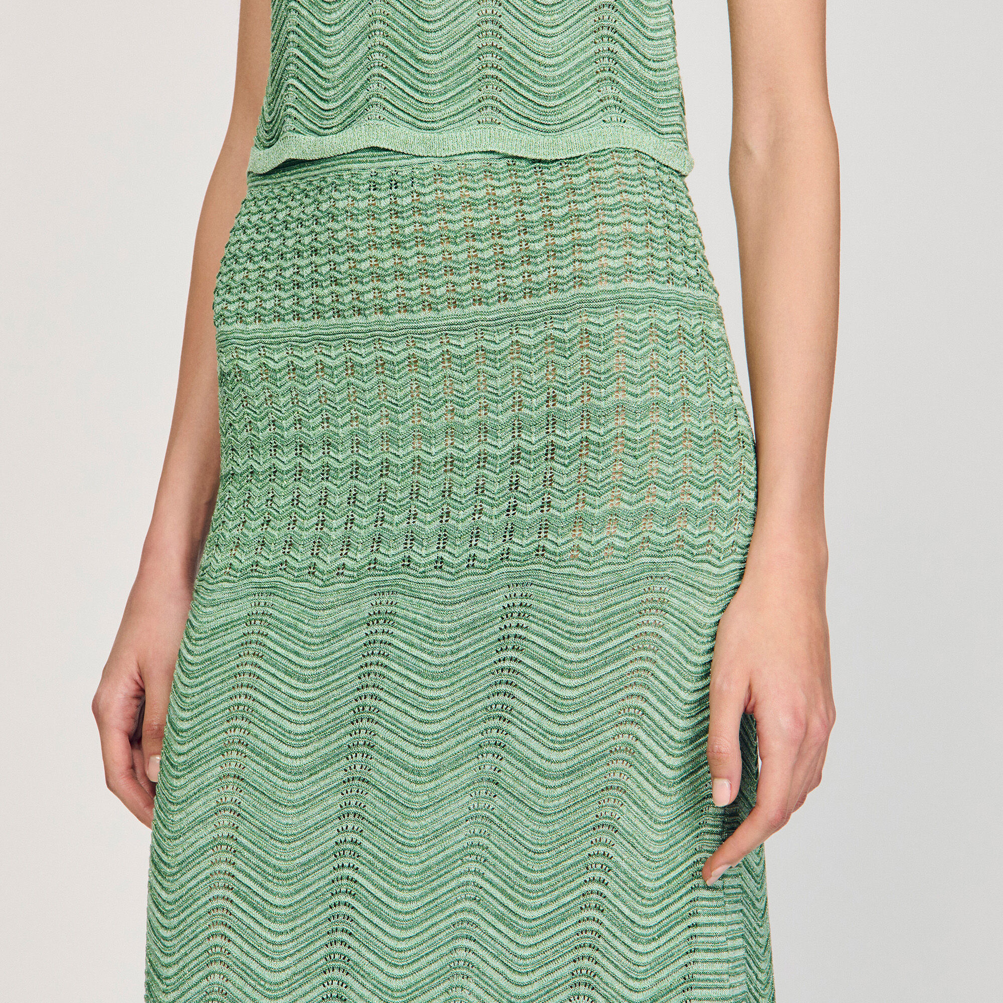 Long knit skirt green For Women | Sandro Paris