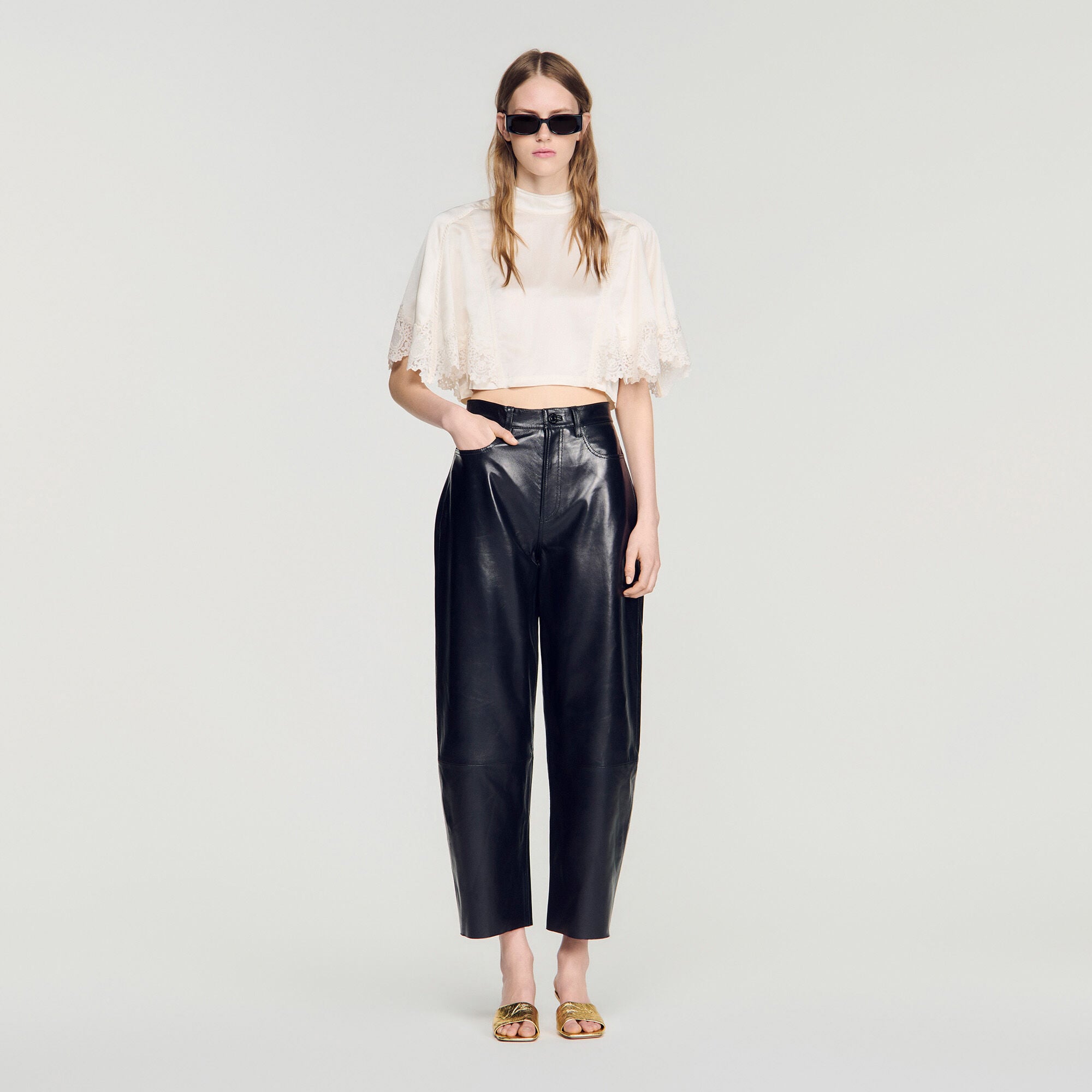 Satin cape-effect crop top
