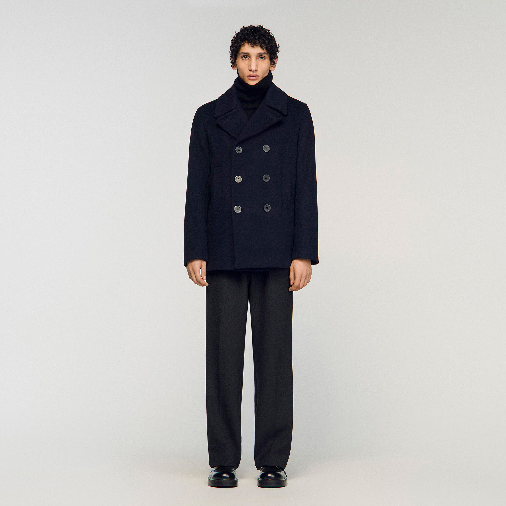 Straight-fit wool-blend coat blue for Men | Sandro Paris