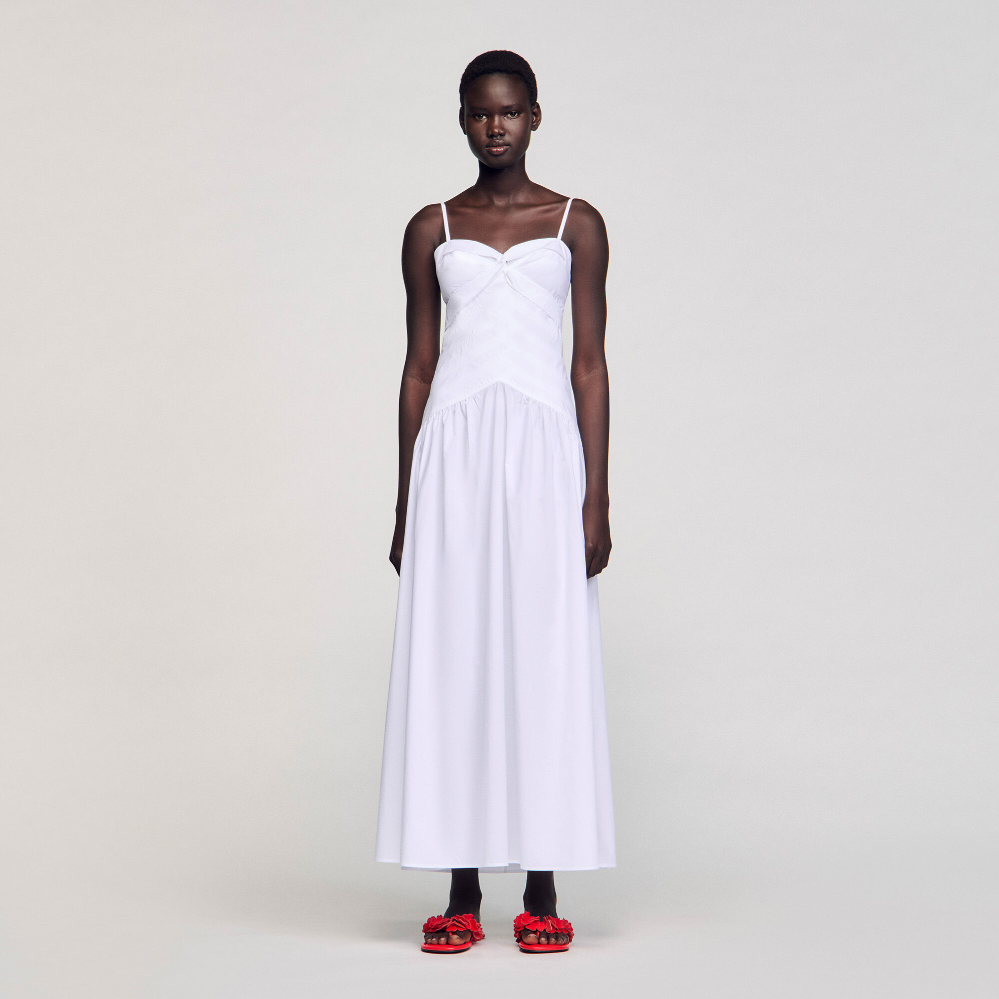 関税・送料込み!【国内発送】SANDRO Draped Maxi ワンピース DROPPED-WAIST MAXI DRESS ドロップウエストマキシワンピース