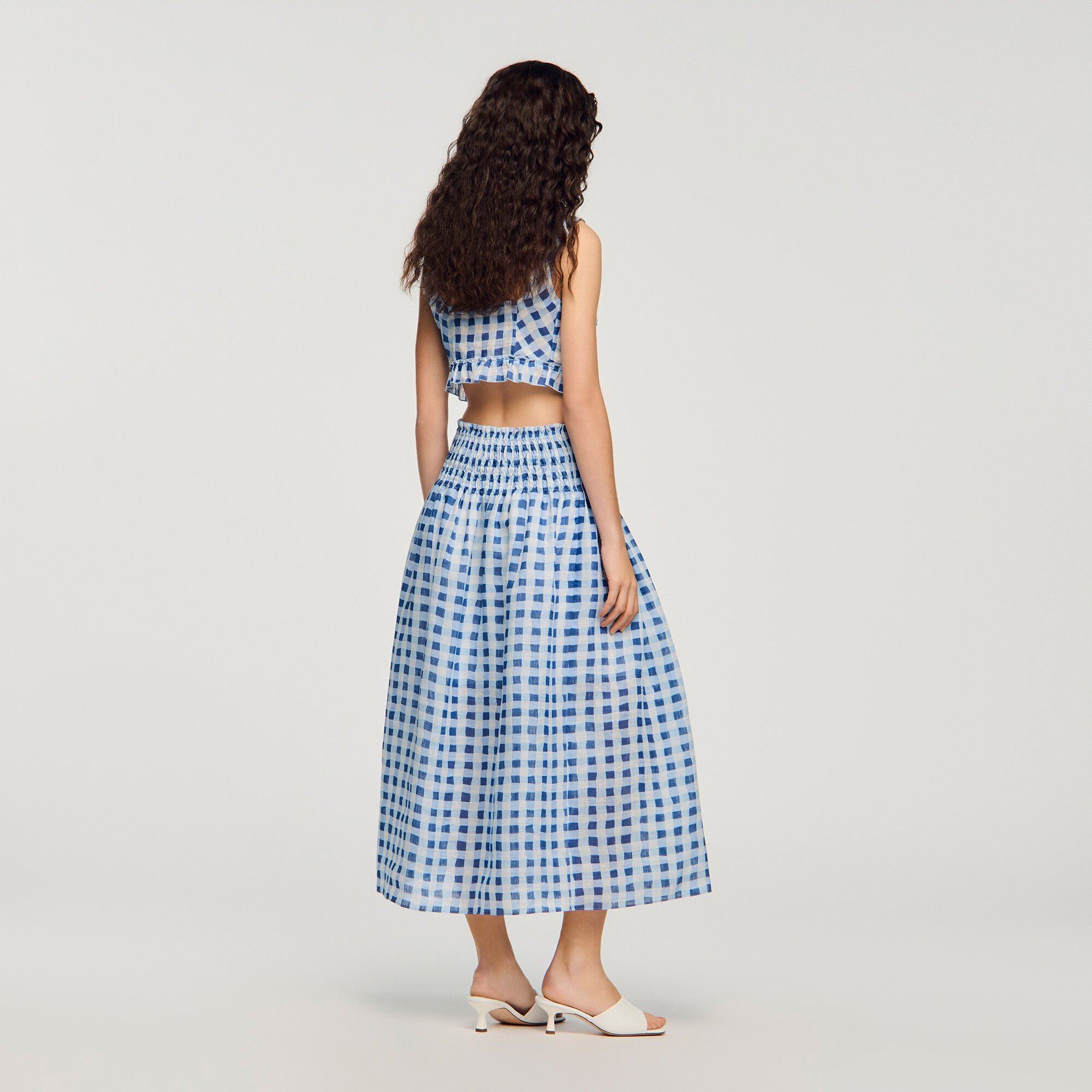 Long gingham linen skirt