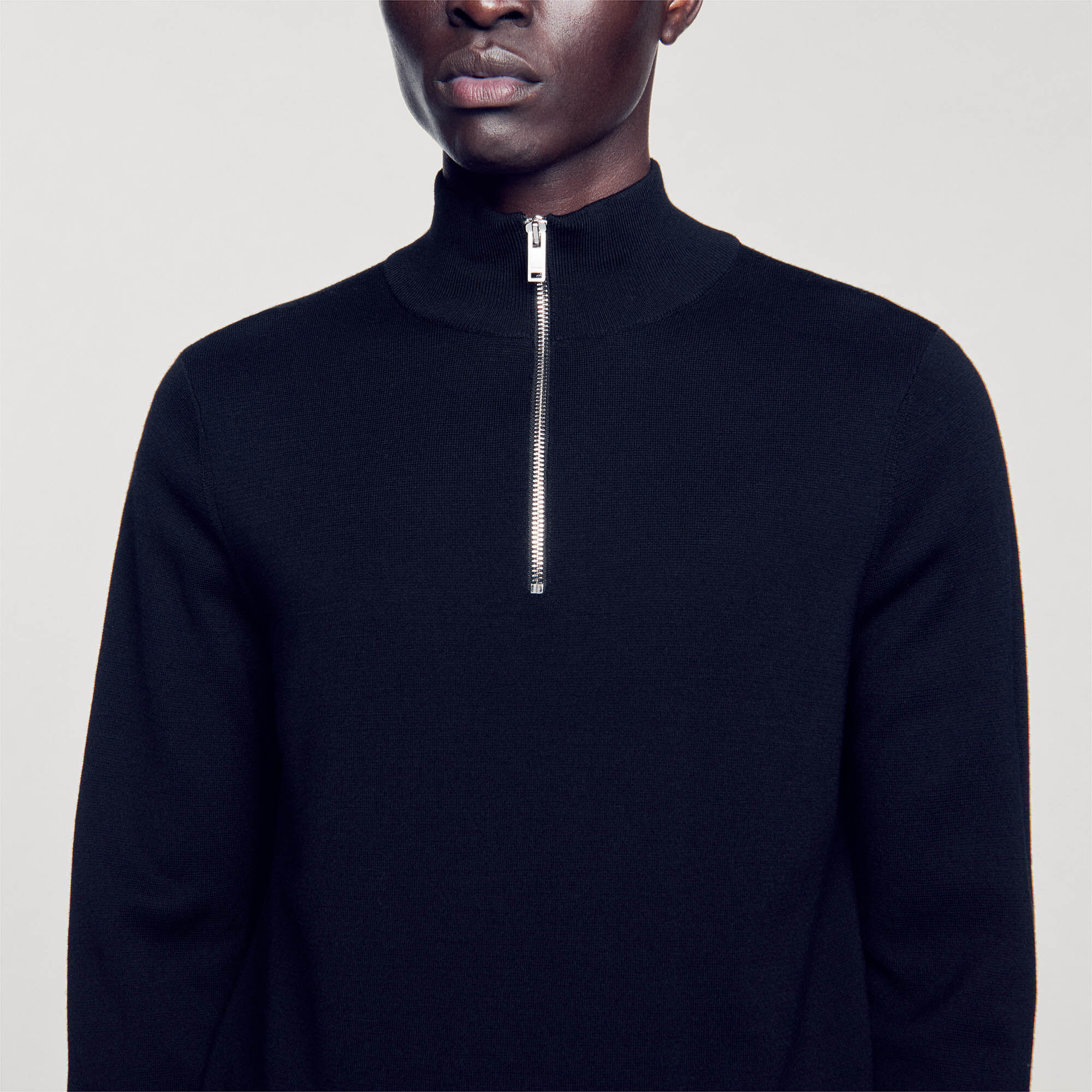 Wool jumper with zip collar