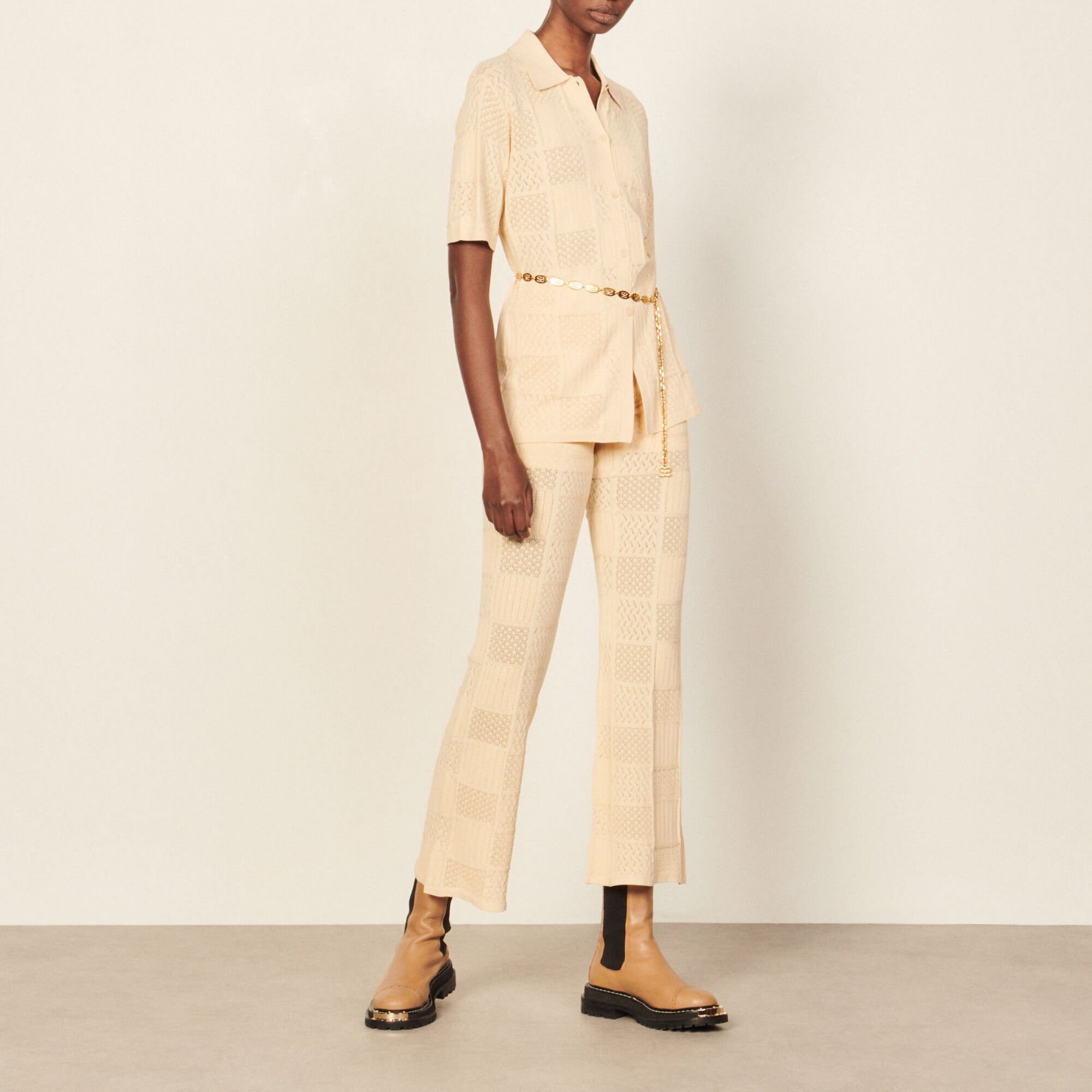 Pointelle knit trousers