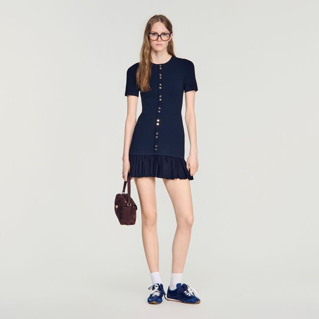 Short knit dress with ruffles