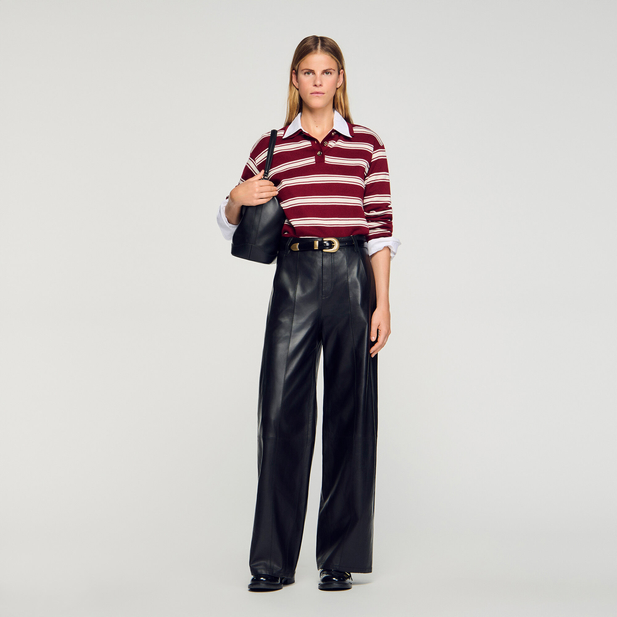 Wide-leg leather trousers