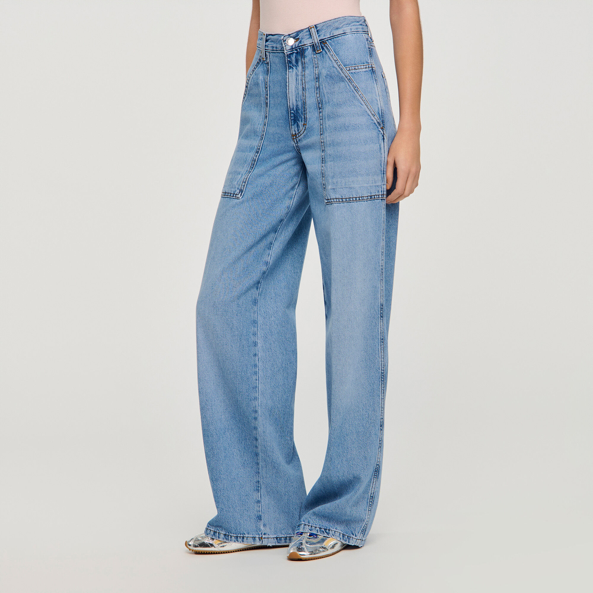 Faded wide straight-leg jeans