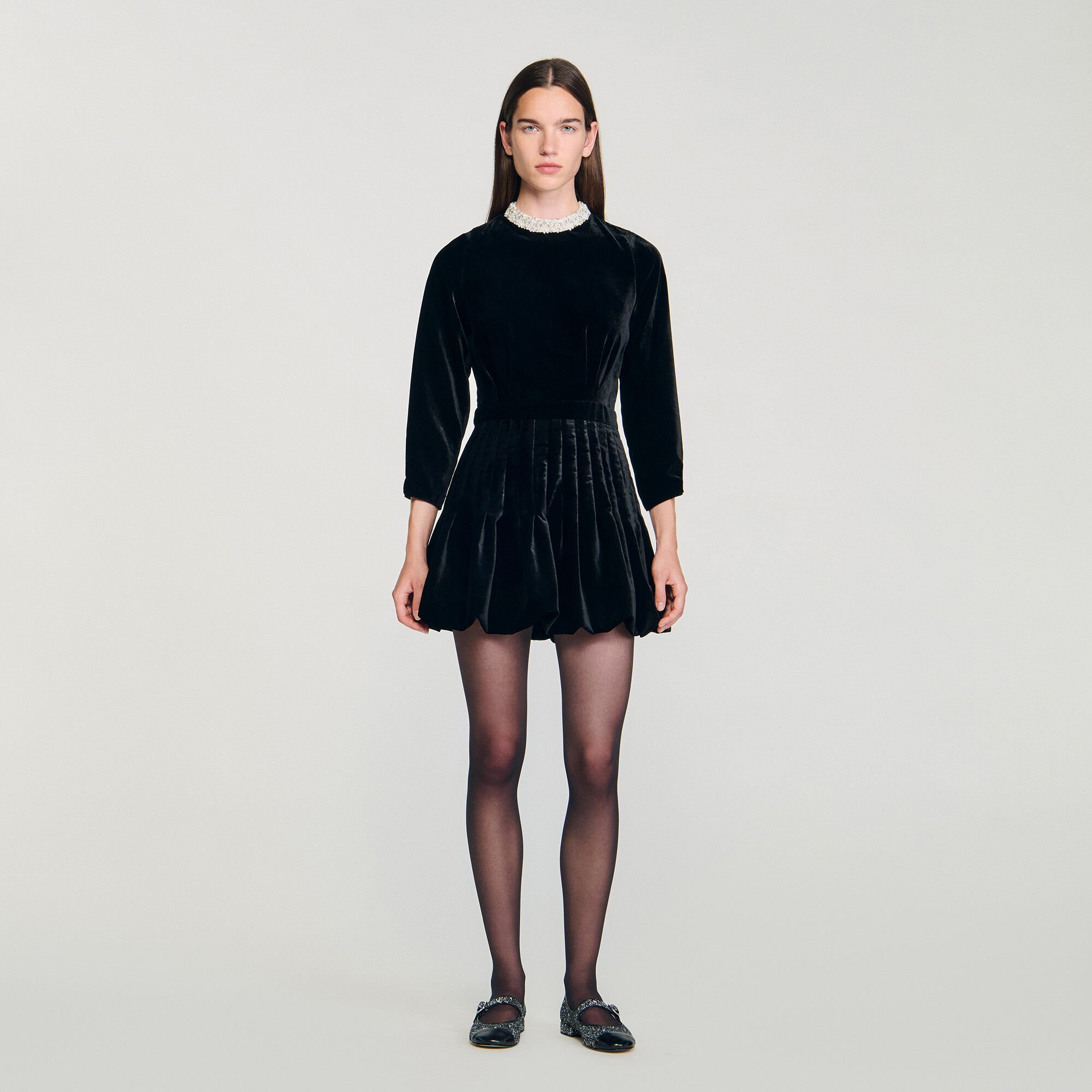 Beaded velvet short dress