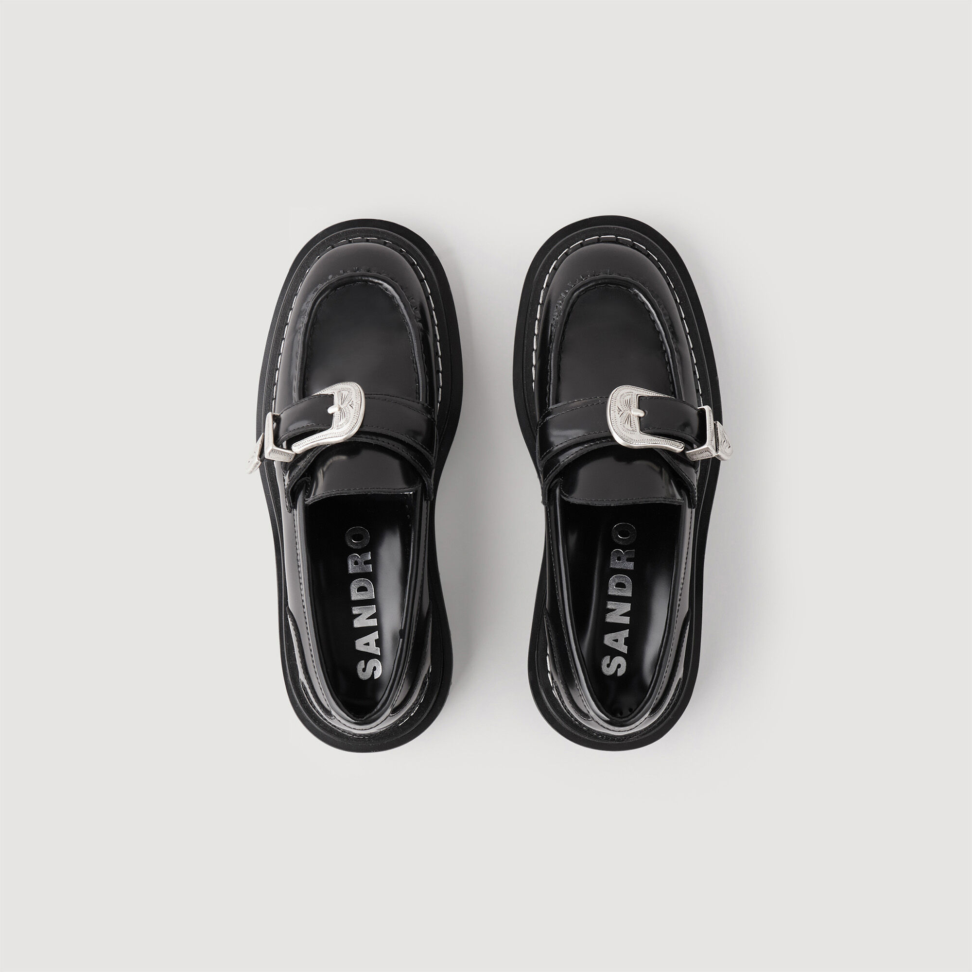 Leather loafers black gray For Women Sandro Paris