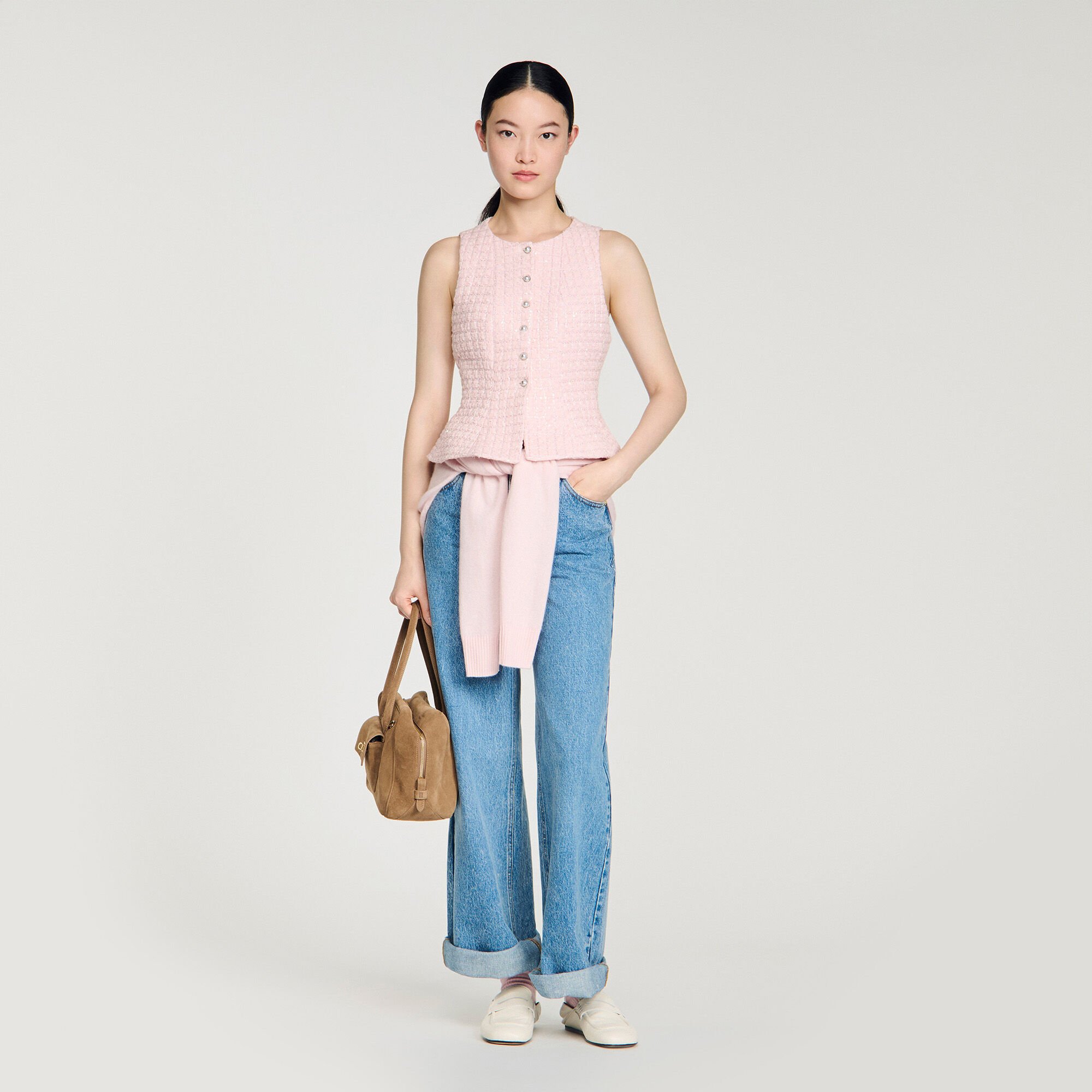 Beaded check tweed jacket