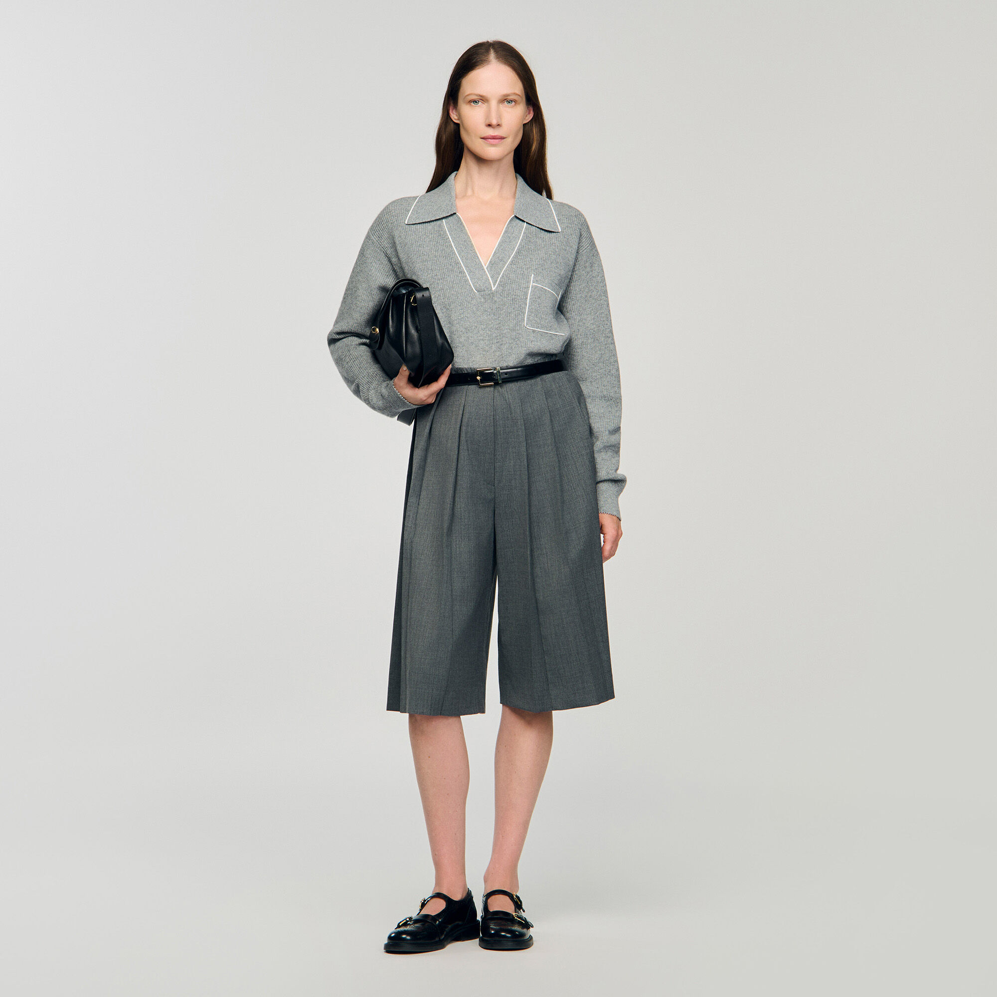 Open polo-collar neck jumper