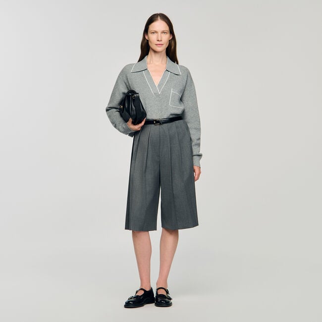Open polo-collar neck jumper