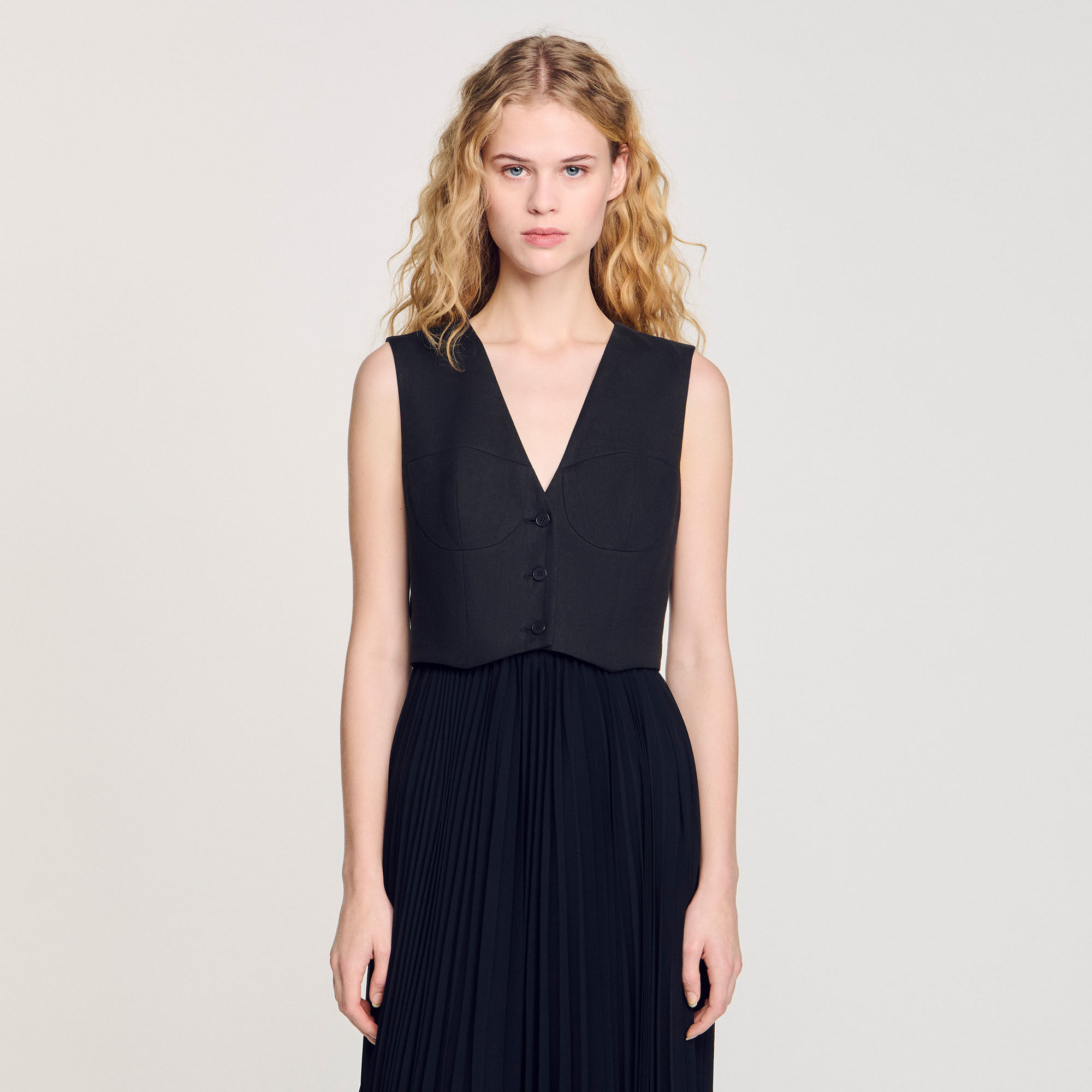 Pleated maxi dress black / gray For Women | Sandro Paris