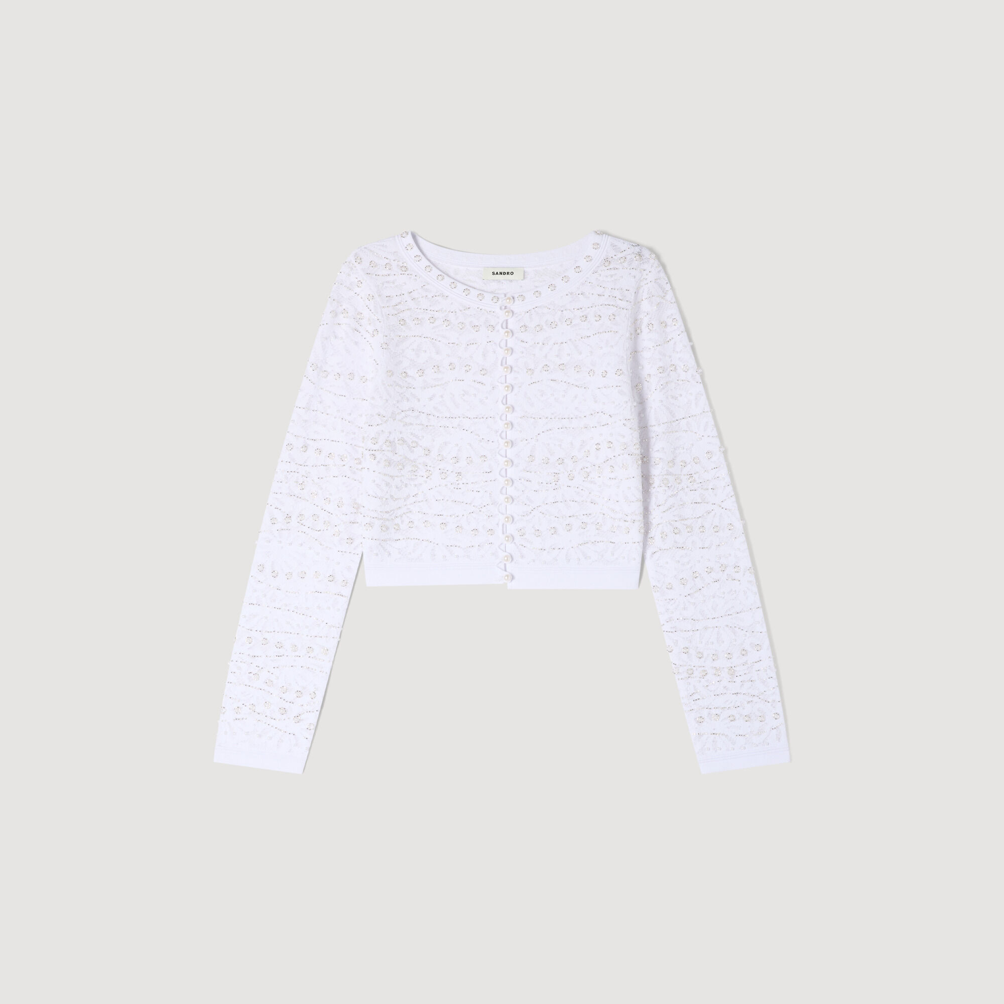 Cropped pearled cardigan
