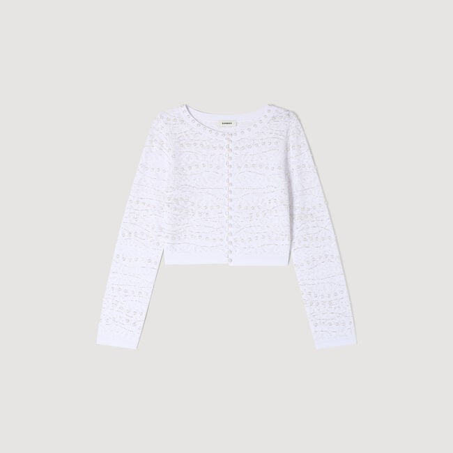 Cropped pearled cardigan