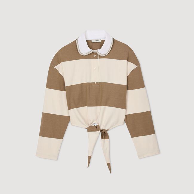 Striped polo-neck T-shirt