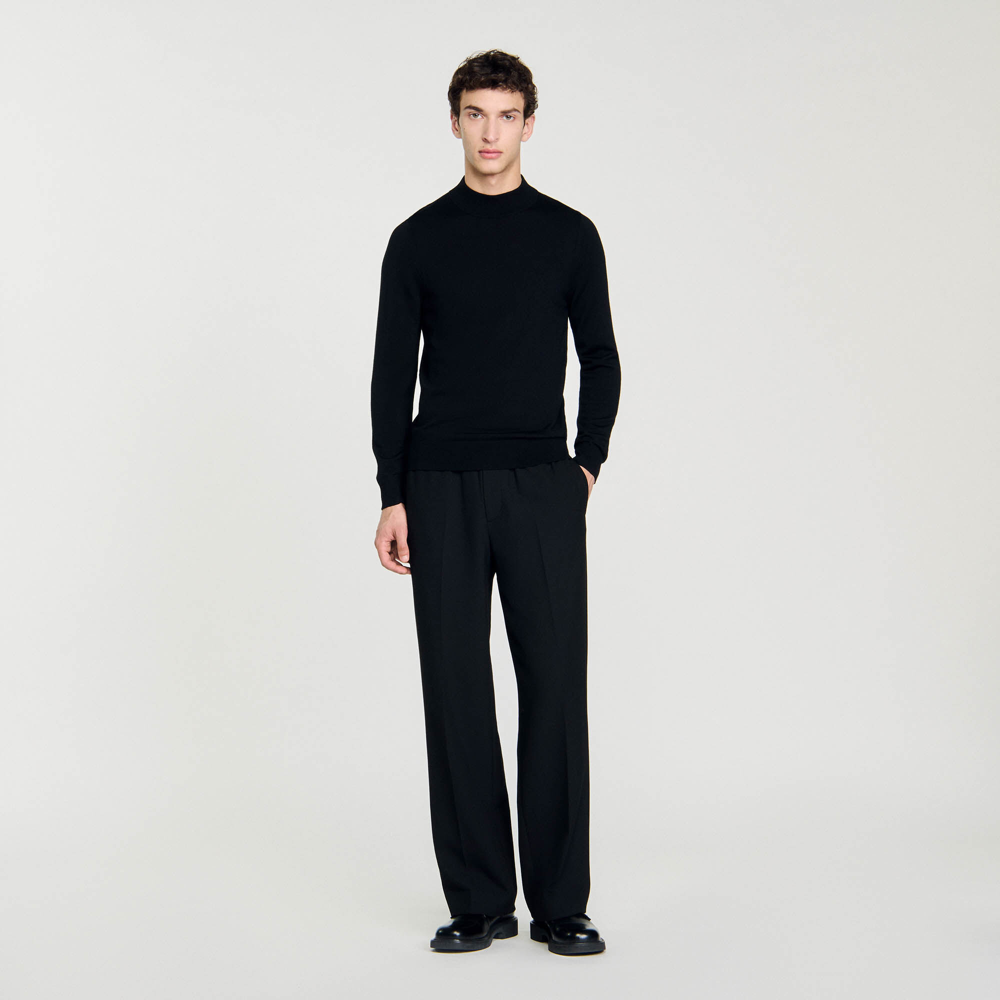Funnel neck sweater black gray for Men Sandro Paris