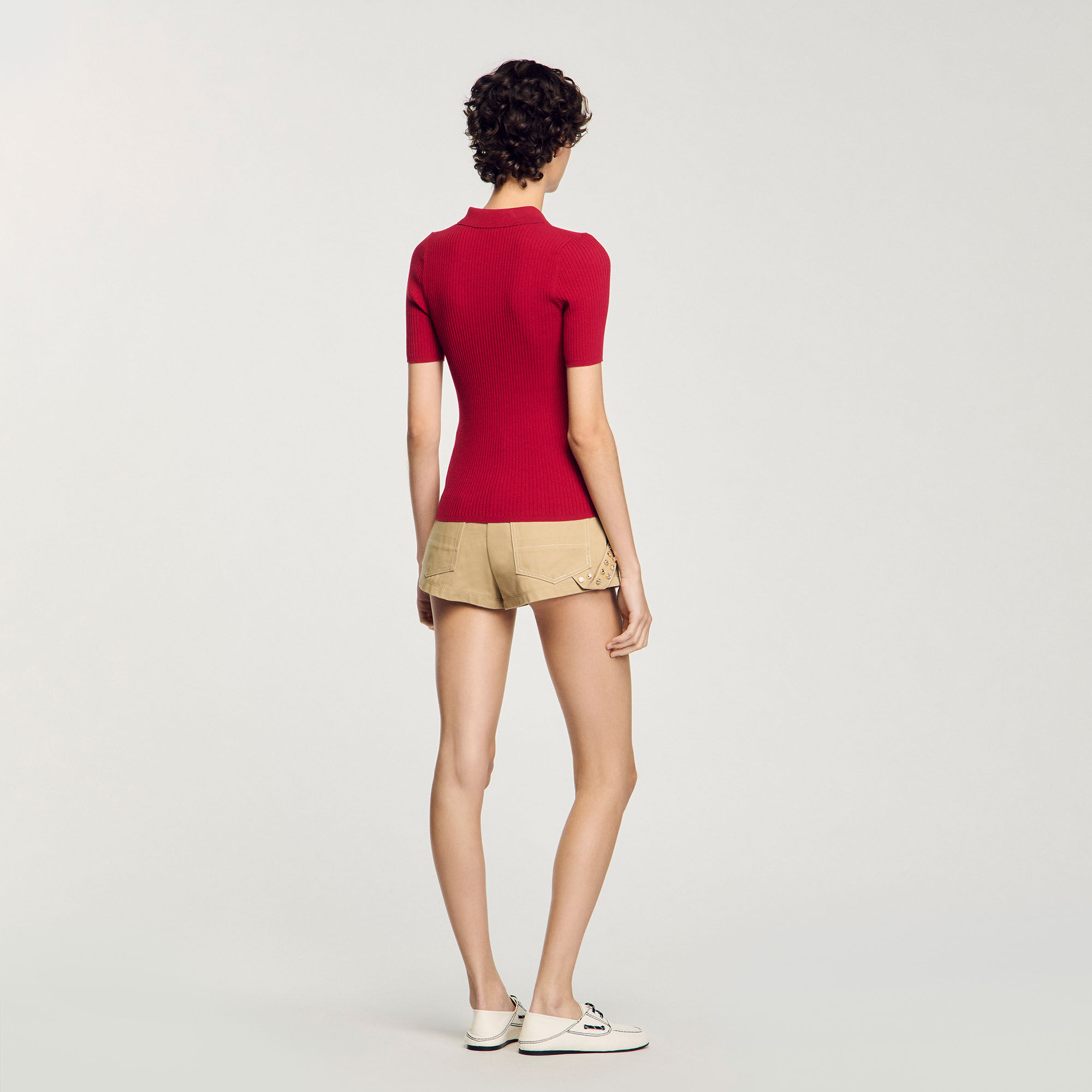 Rib knit polo shirt