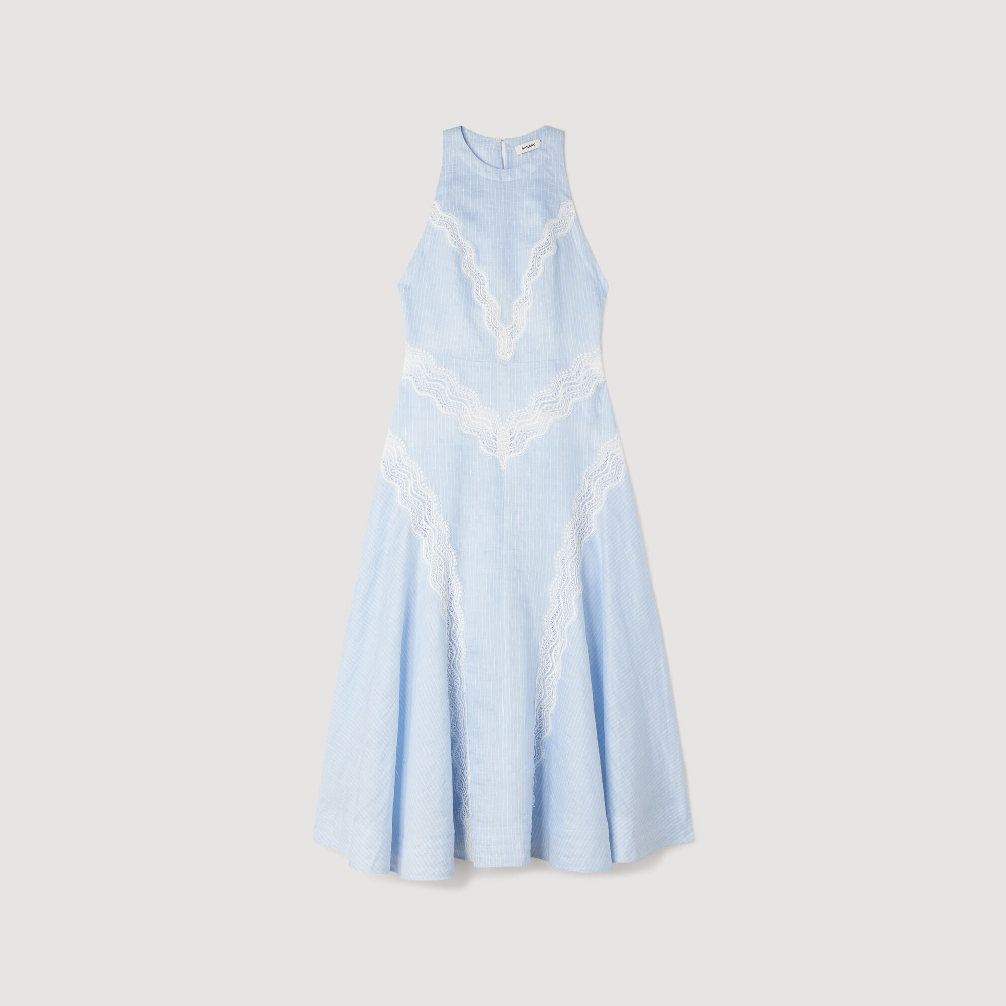 Maxi dress with lace details blue For Women | Sandro Paris