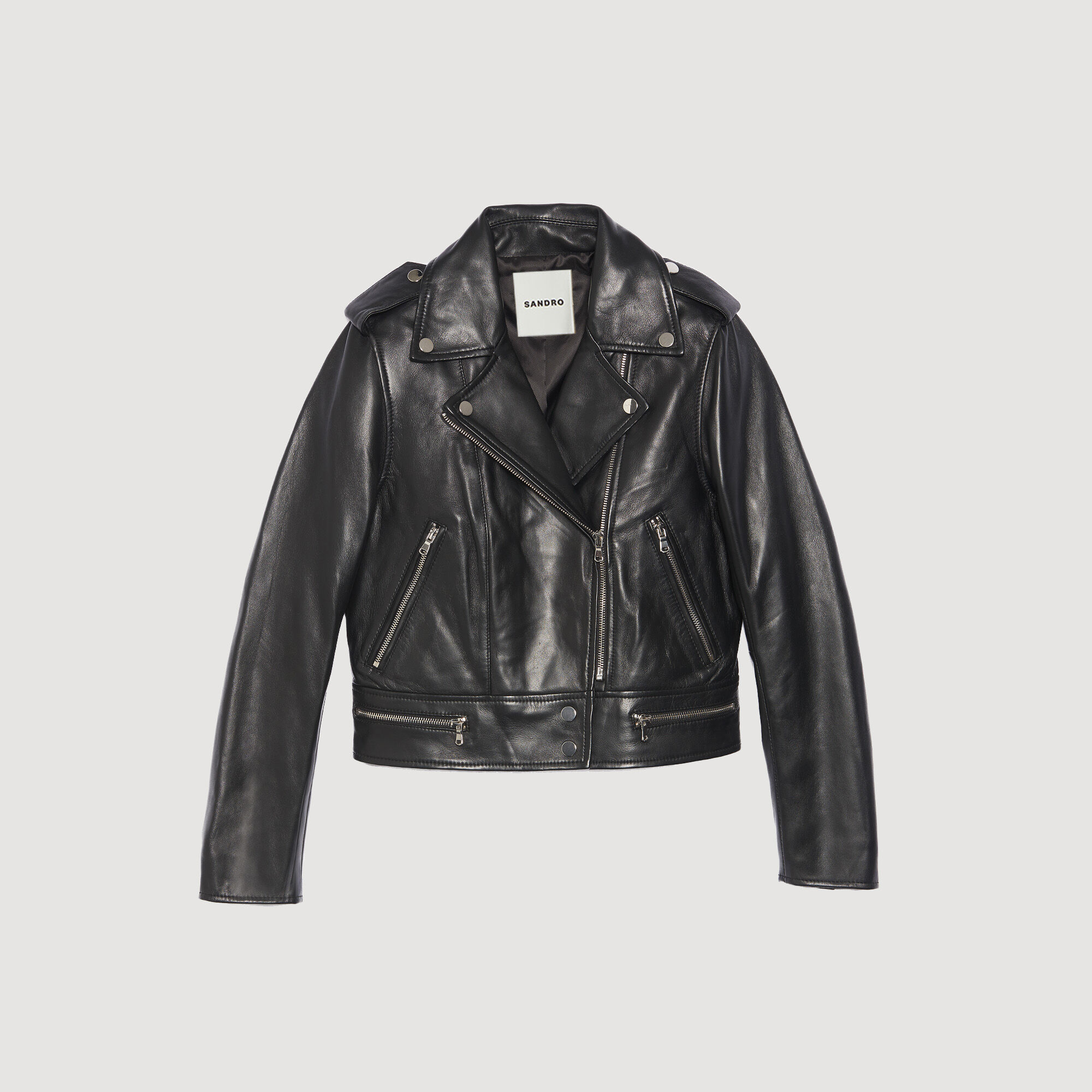 Sandro outlet leather jacket
