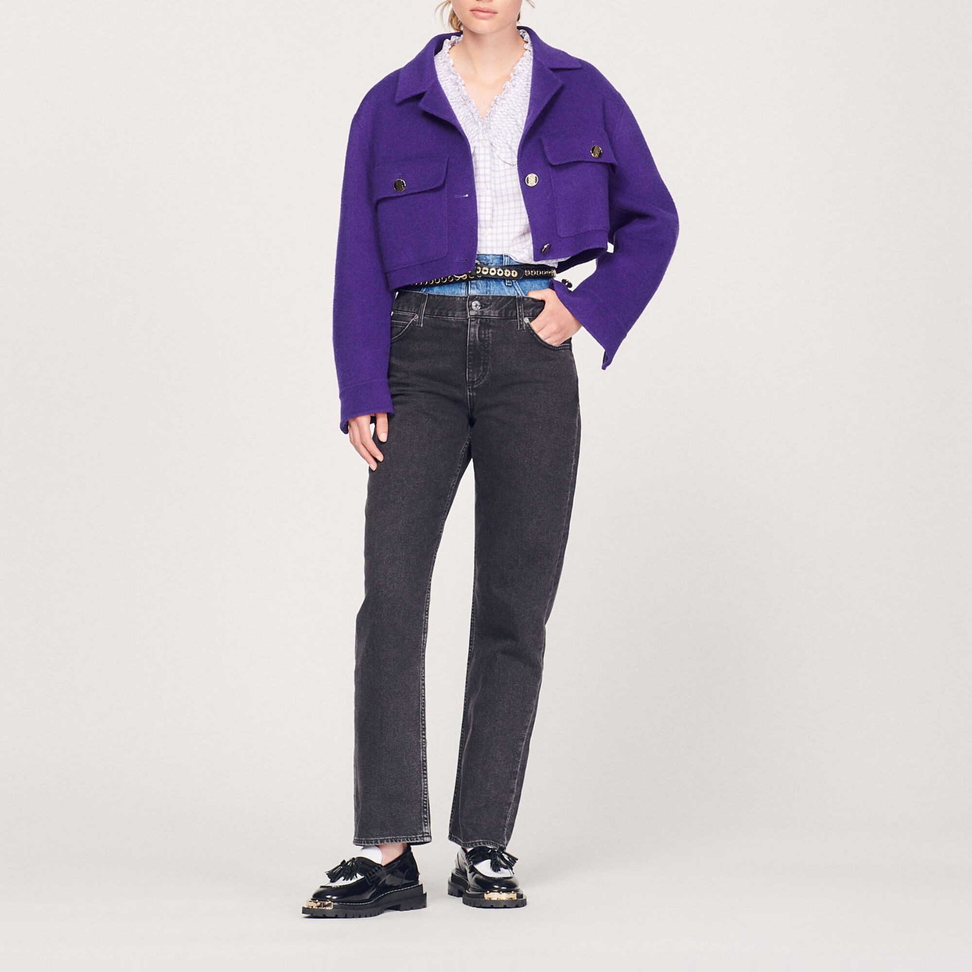 Checked shirt with ruffled collar