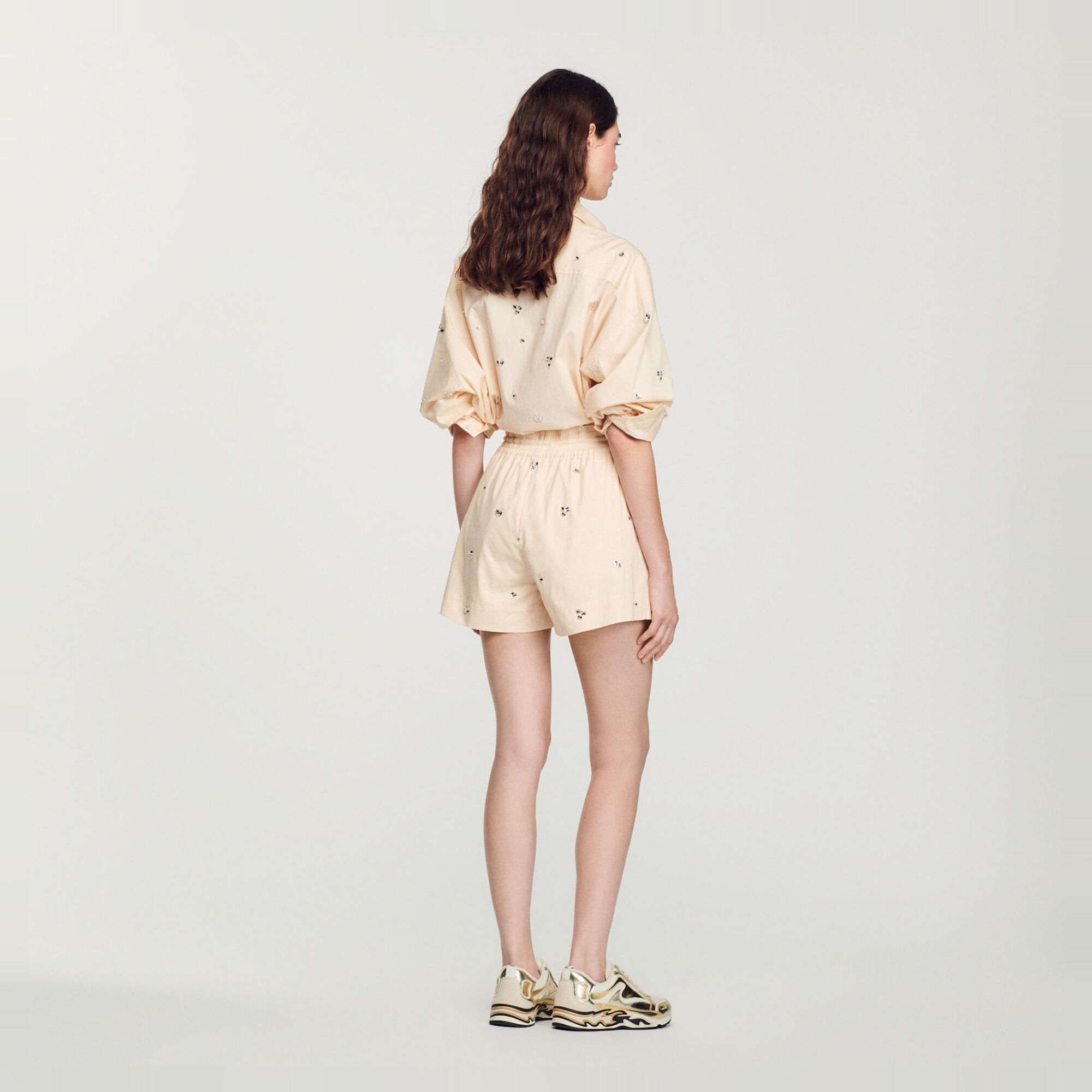 Hand-embroidered embellished shorts