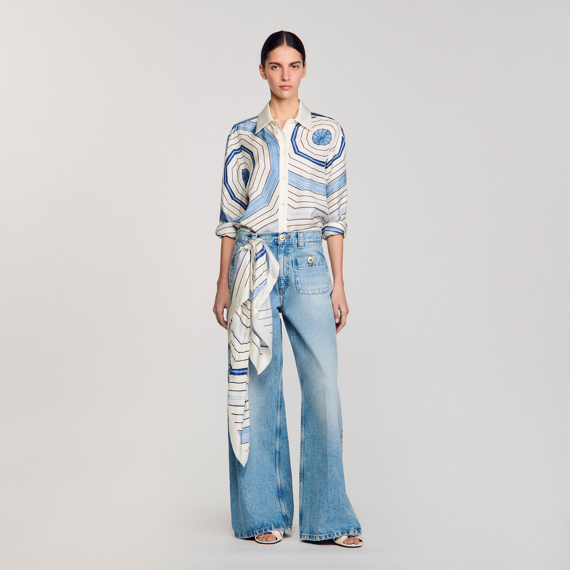 Spiral-motif silk shirt
