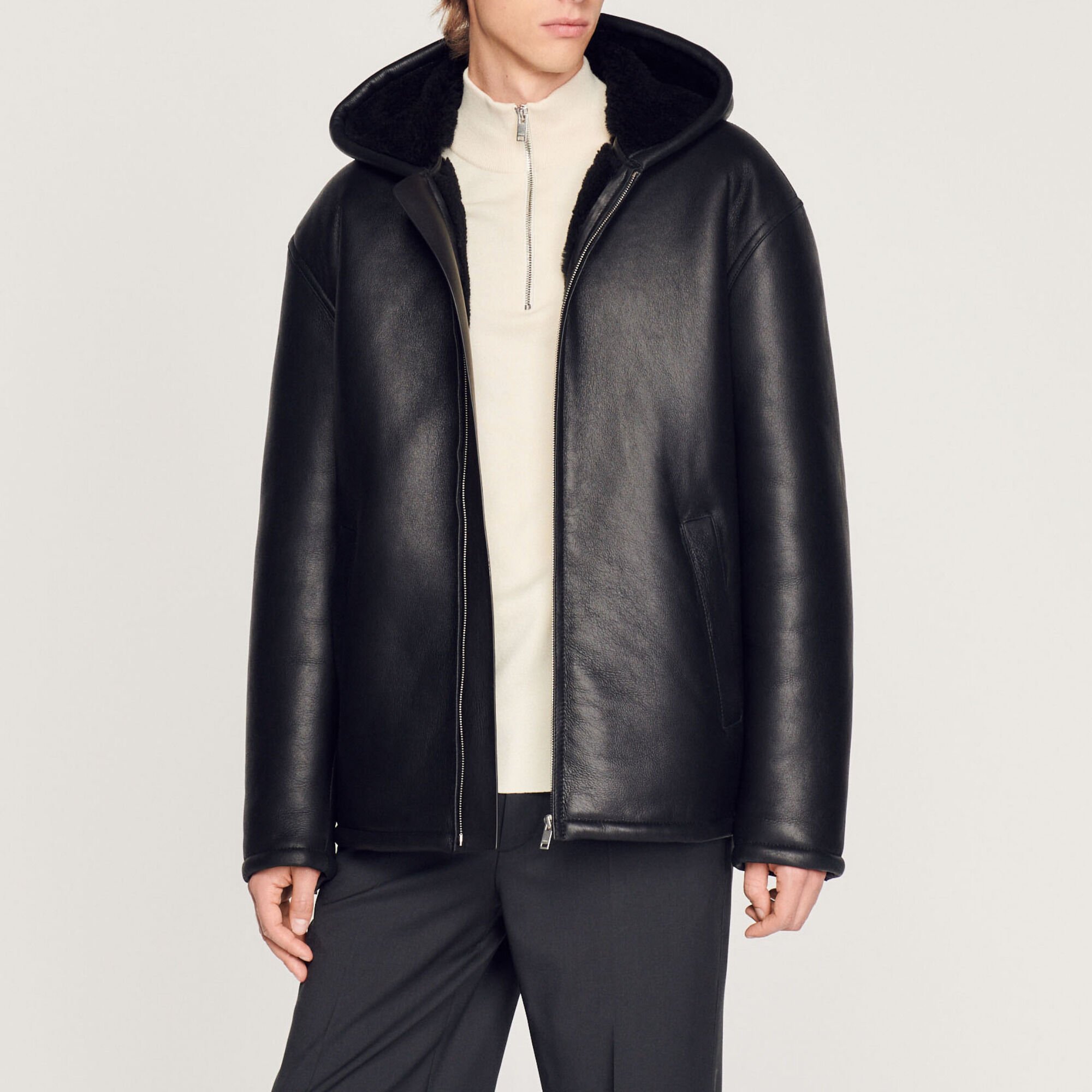 Hooded sheepskin jacket