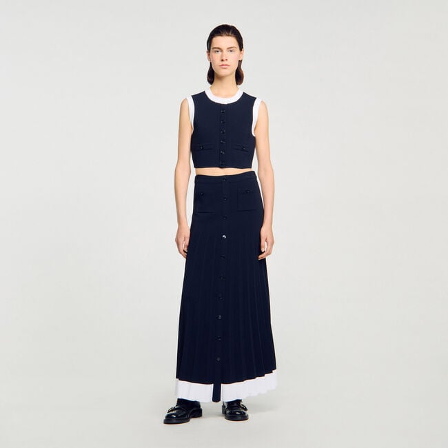 Long two-tone knit skirt