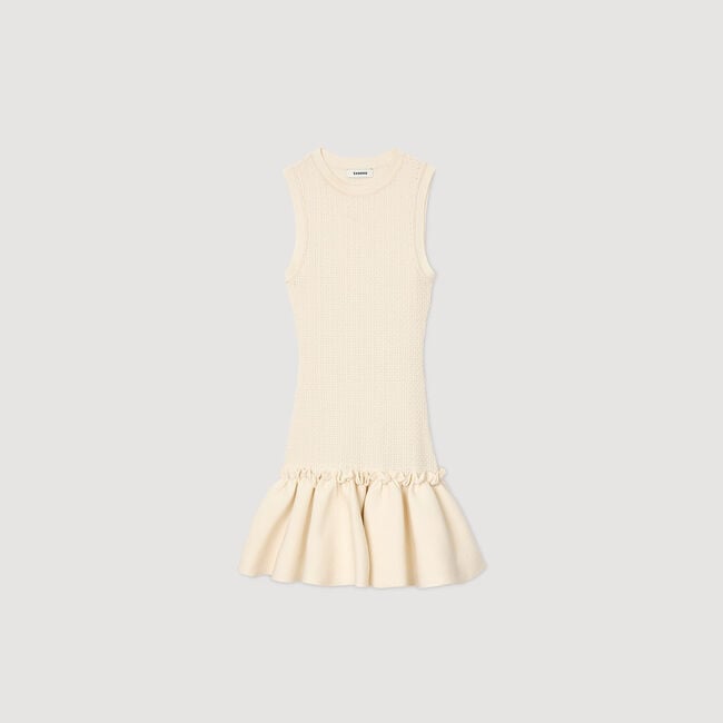 Short knit dress with ruffle