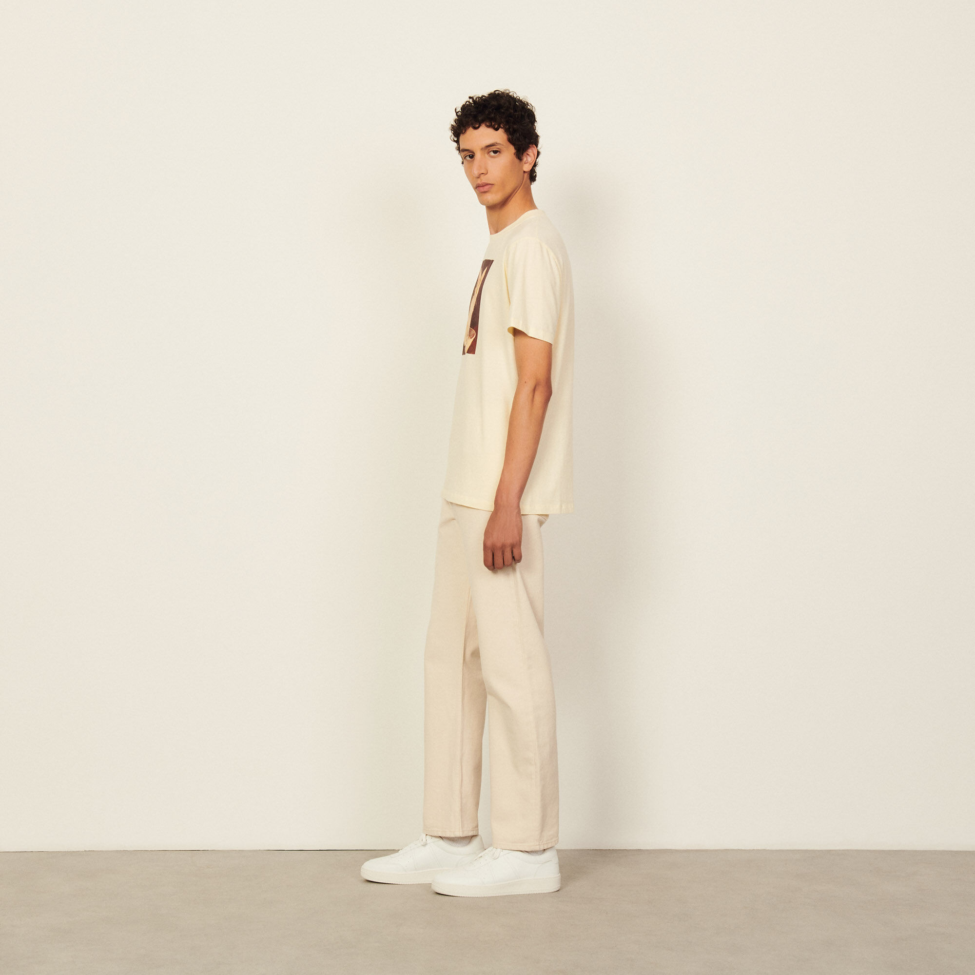 Cotton T-shirt with imagery white / beige for Men | Sandro Paris
